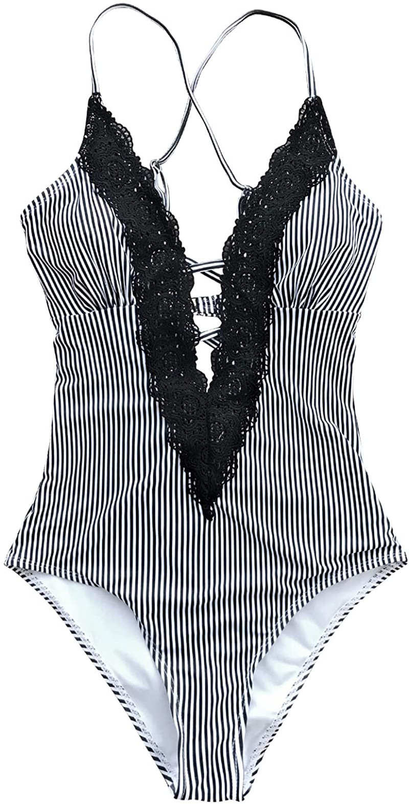 CUPSHE Fashion Women's Ladies Vintage Lace Bikini Sets Beach Swimwear Bathing Suit Apparel & Accessories > Clothing > Swimwear CUPSHE Black White Medium