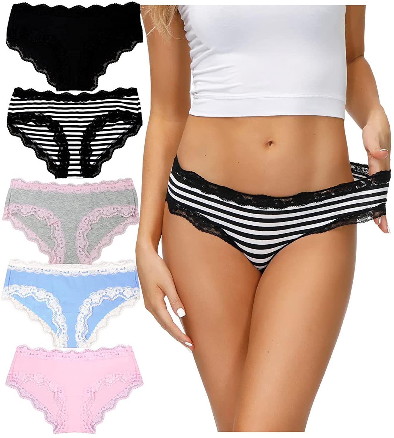 OHLLAVIVY Cotton Underwear Women'S Panties Soft Lace Hipster Briefs Multi-Pack Apparel & Accessories > Clothing > Underwear & Socks > Underwear OHLLAVIVY Lace Briefs(e) Small