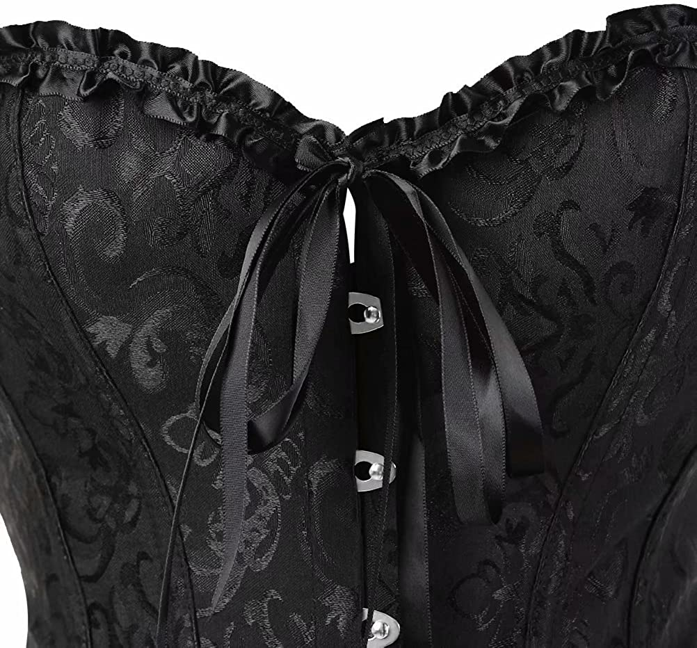 Corset Top Bustier Women'S Overbust Satin Floral Lace up Trim plus Size Bodyshaper Apparel & Accessories > Clothing > Underwear & Socks > Lingerie jutrisujo