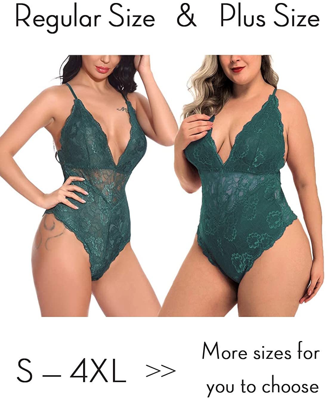 Kaei&Shi V-Neck See Through Lingerie Floral Lace Babydoll Sexy Lingerie for Women One Piece Bodysuit Apparel & Accessories > Clothing > Underwear & Socks > Lingerie Kaei&Shi