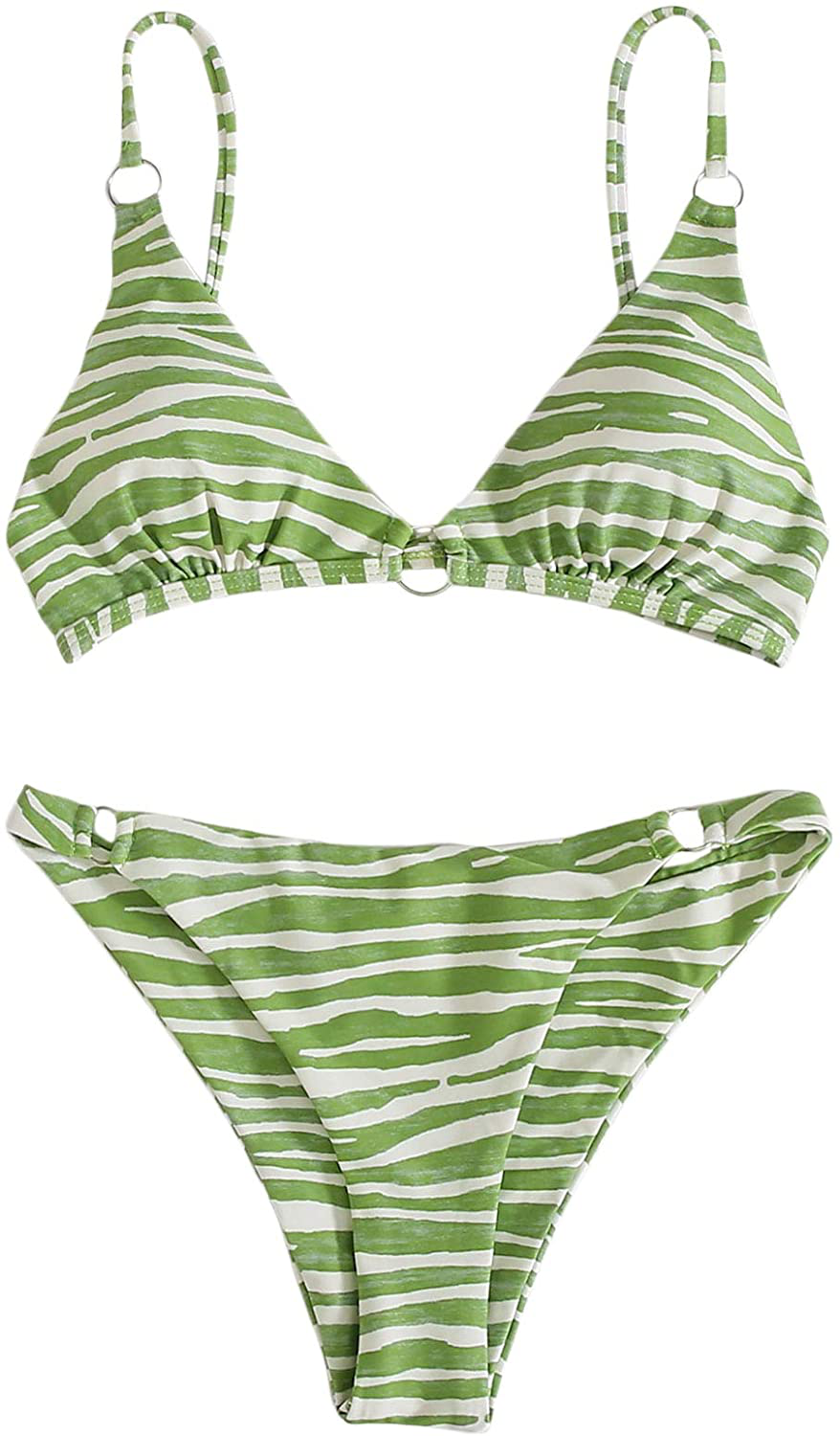 SOLY HUX Women's Print Tie Back Triangle Bikini Bathing Suits 2 Piece Swimsuits Apparel & Accessories > Clothing > Swimwear KYLIE MAX Green Zebra X-Large