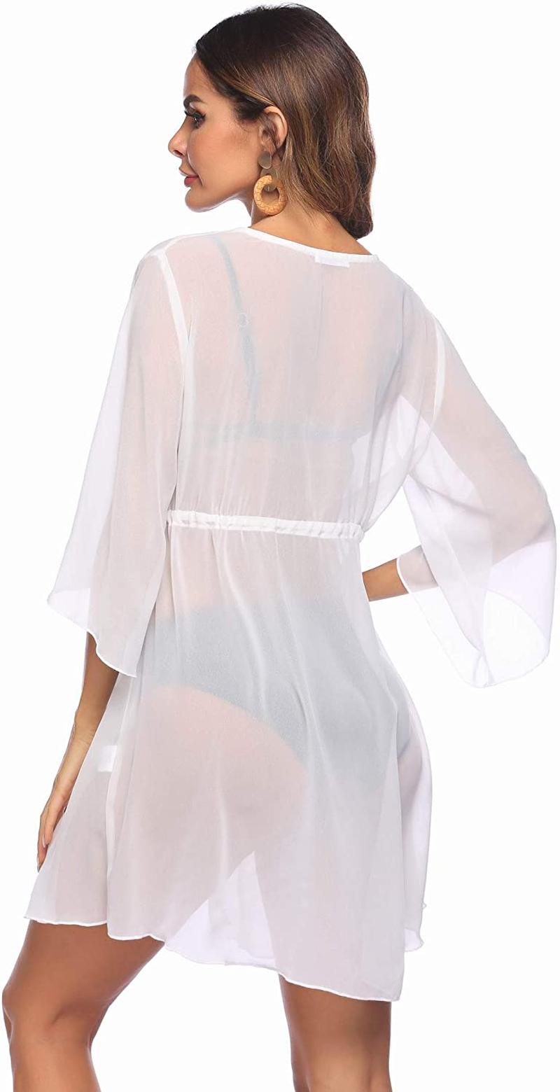 Ekouaer Cover up Women Bathing Suit Coverups Short Swim Cardigan Chiffon Pool Kimino Sheer Bikini Beachdress Apparel & Accessories > Clothing > Swimwear Kylie Max