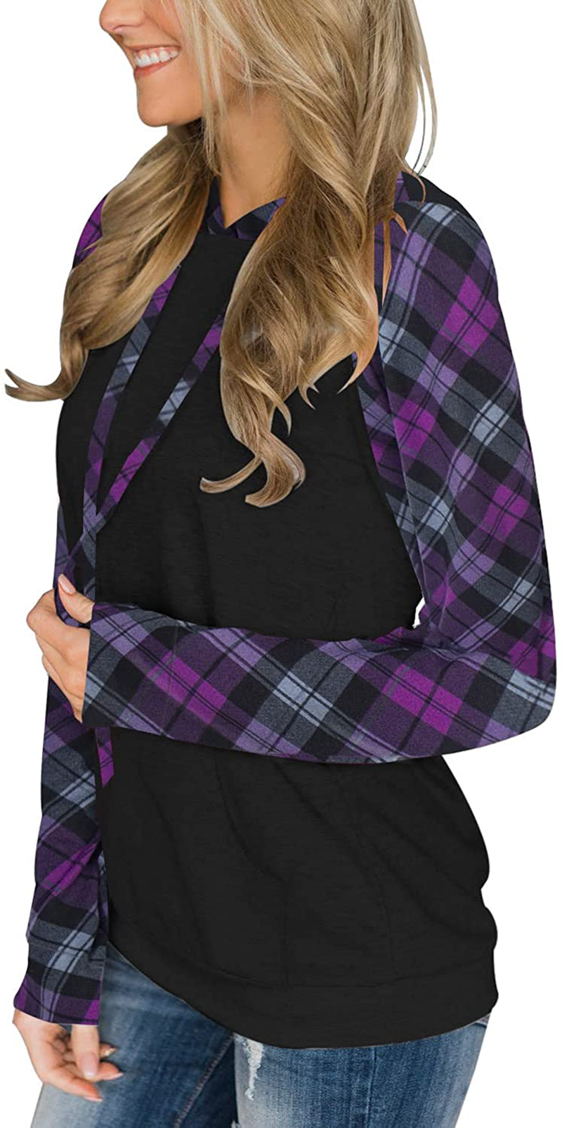 PINKMSTYLE Womens Color Block Hoodies Casual Lightweight Drawstring Pullover Sweatshirt Fall Long Sleeve Tops with Pocket Apparel & Accessories > Clothing > Activewear Kylie Max
