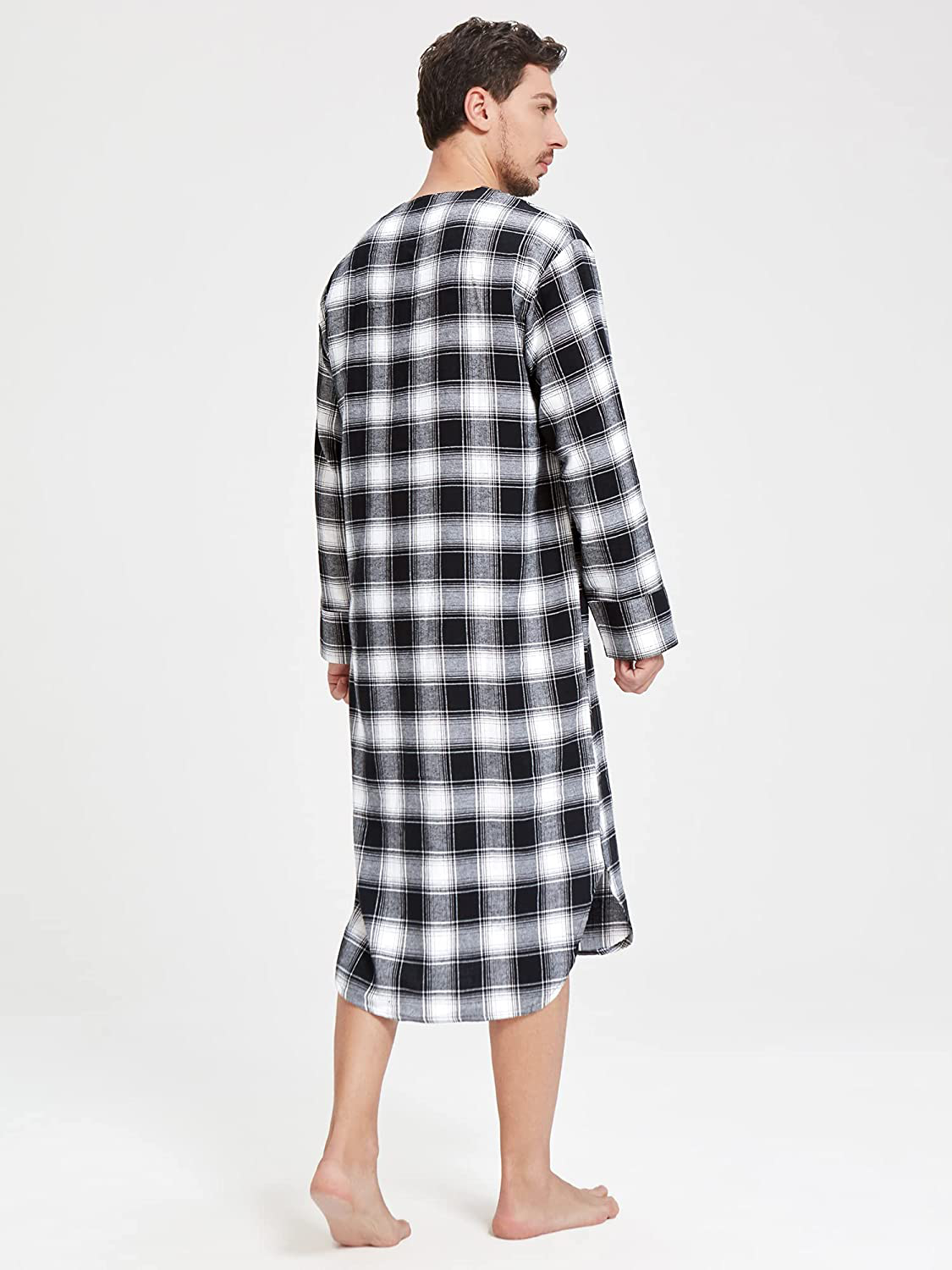 SIORO Men'S Flannel Nightshirt Plaid Cotton Nightwear Loose Pajama Sleep Shirt Apparel & Accessories > Clothing > Sleepwear & Loungewear > Nightgowns Kylie Max