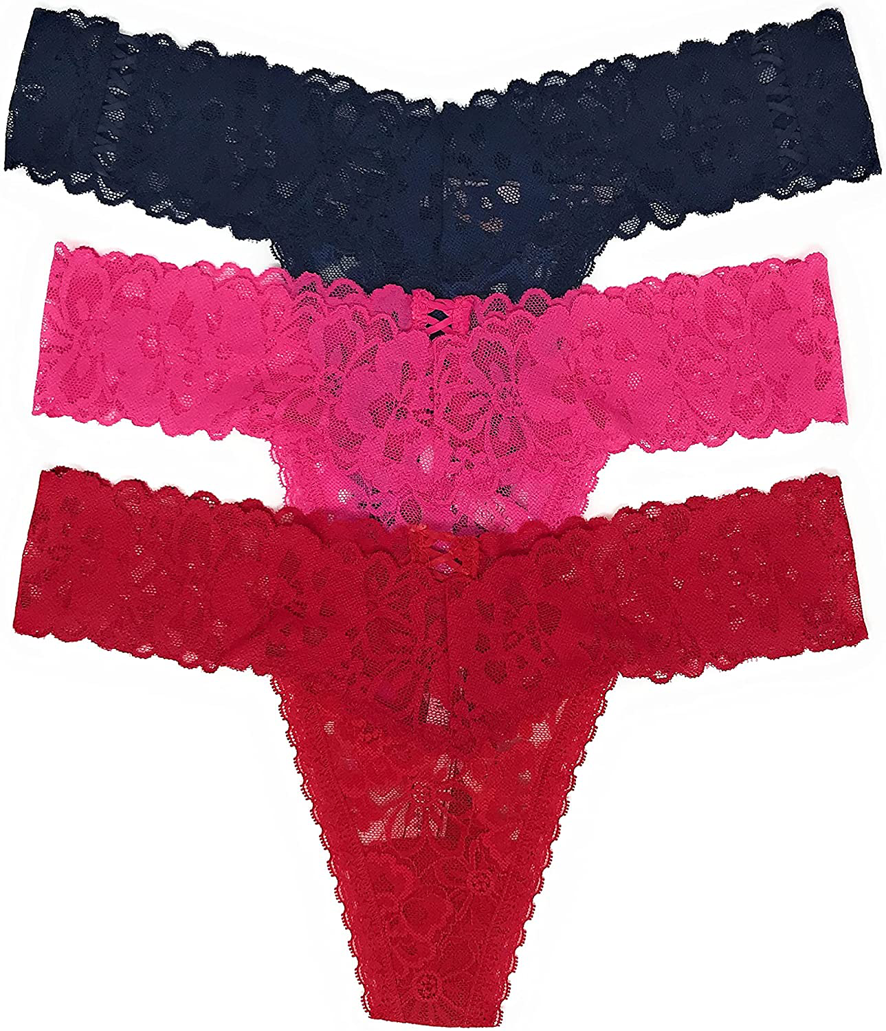 Victoria's Secret The Lacie Thong Panty Set of 3 Apparel & Accessories > Clothing > Underwear & Socks > Underwear Victoria's Secret Ensign Cross / Hot Pink Cross / Red Cross Medium