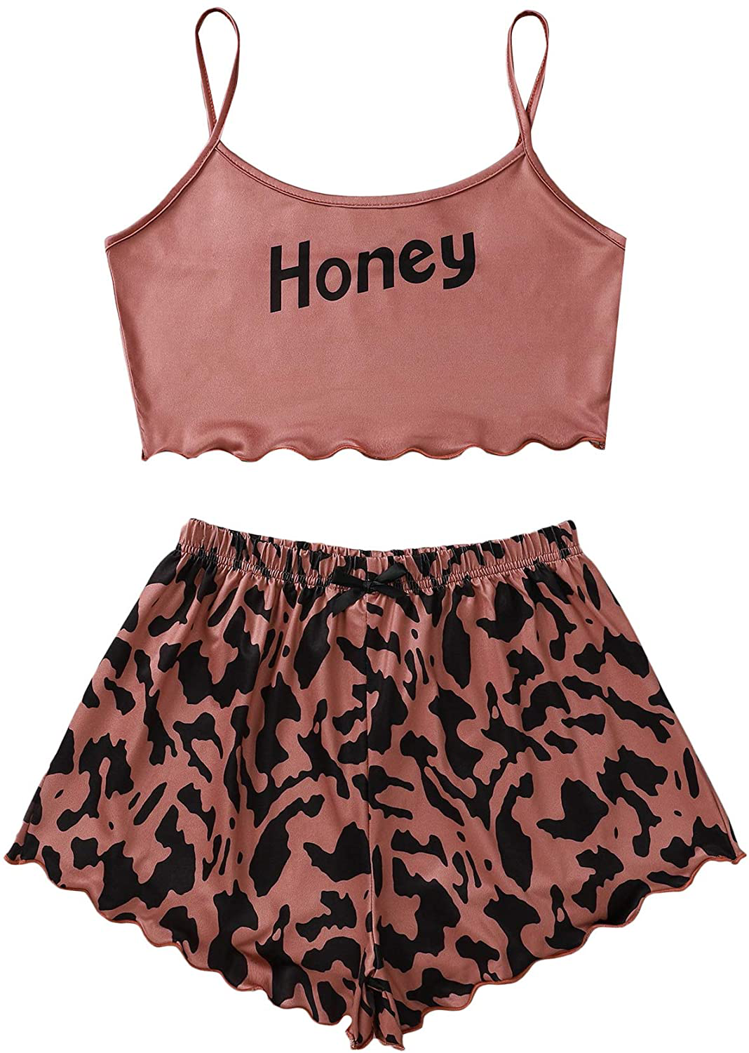 SOLY HUX Women'S Cartoon Print Lettuce Trim Cami Top and Shorts Cute Pajama Set Sleepwear Apparel & Accessories > Clothing > Sleepwear & Loungewear Kylie Max