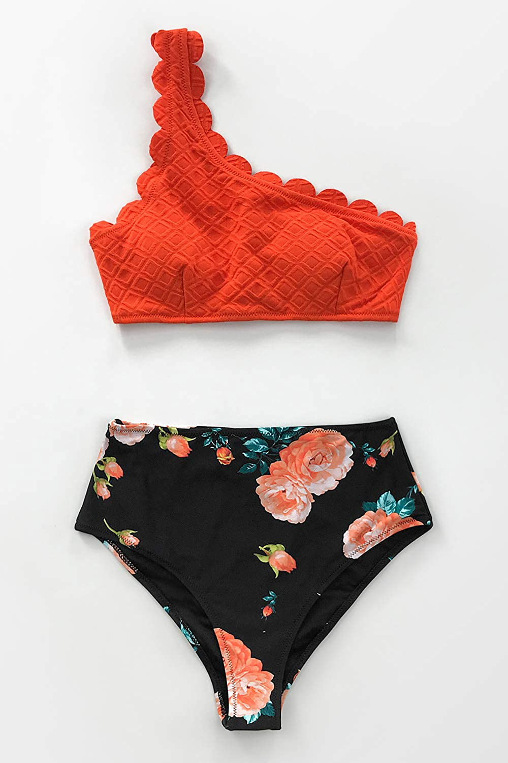 CUPSHE Women's Solid Wavy Edge One-Shoulder Bikini Set Rain of Petals Apparel & Accessories > Clothing > Swimwear CUPSHE