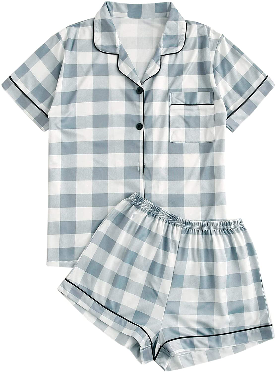 SweatyRocks Women's Short Sleeve Sleepwear Button Down Satin 2 Piece Pajama Set Apparel & Accessories > Clothing > Sleepwear & Loungewear > Pajamas SweatyRocks