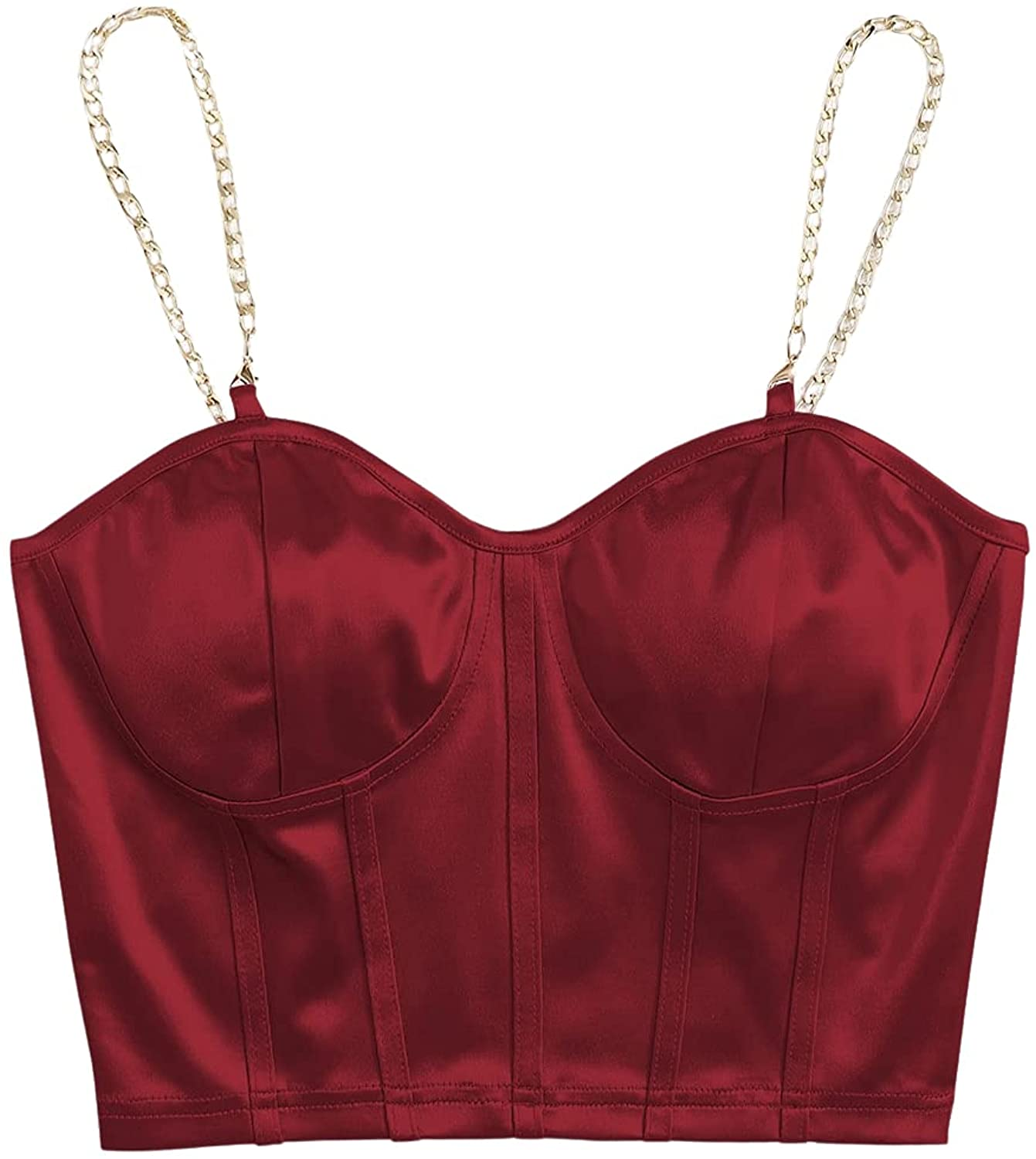 Shein Women'S Bustiers Corsets Crop Tops Chain Straps Party Clubwear Bodice Tank Top Apparel & Accessories > Clothing > Underwear & Socks > Lingerie SheIn Burgundy Large