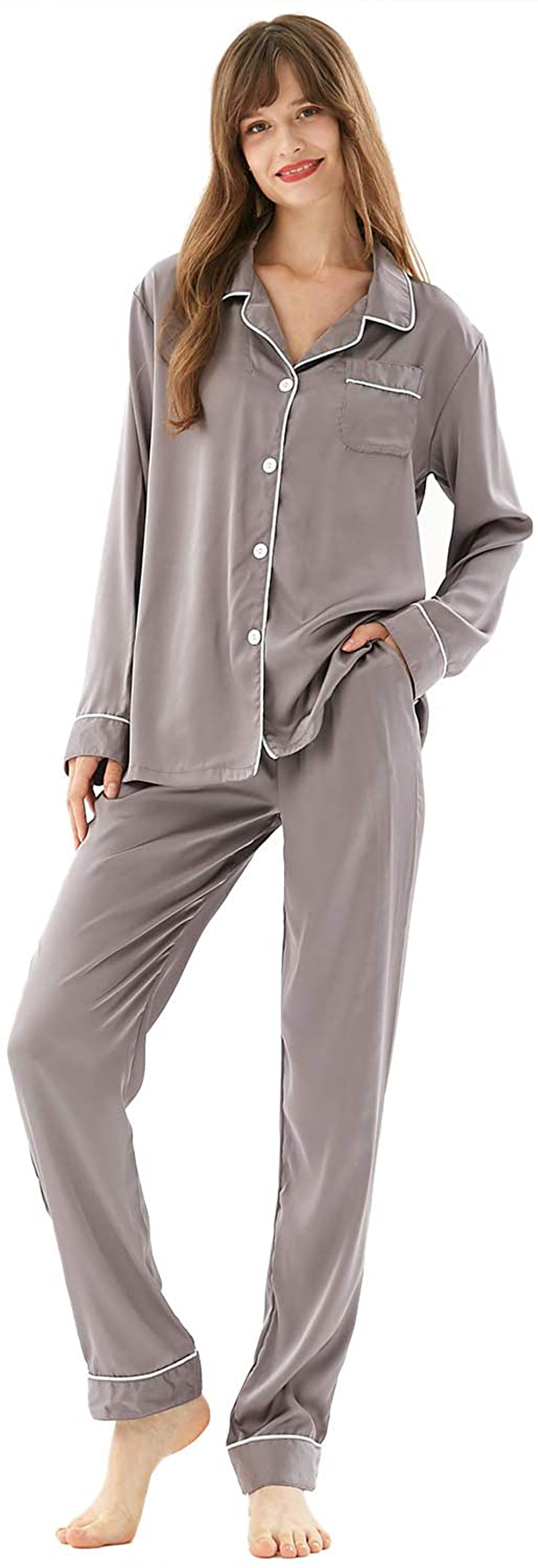 COCOHOME Women'S 7Pcs Pajama Set Satin Silk Sexy Cami Shorts Set Pjs and Button down Long Sleeve Shirt Sleepwear Loungewear Apparel & Accessories > Clothing > Sleepwear & Loungewear Kylie Max