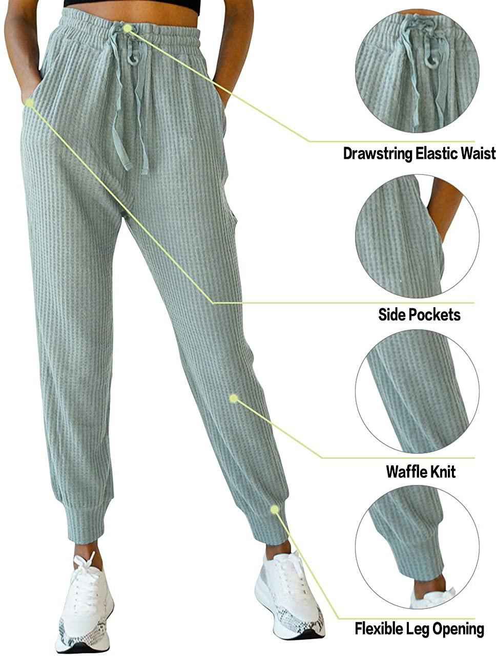 MIROL Women'S Active Drawstring Joggers Pants Elastic Waist Waffle Knit Trousers Athletic Solid Color Sweatpants Apparel & Accessories > Clothing > Activewear Kylie Max