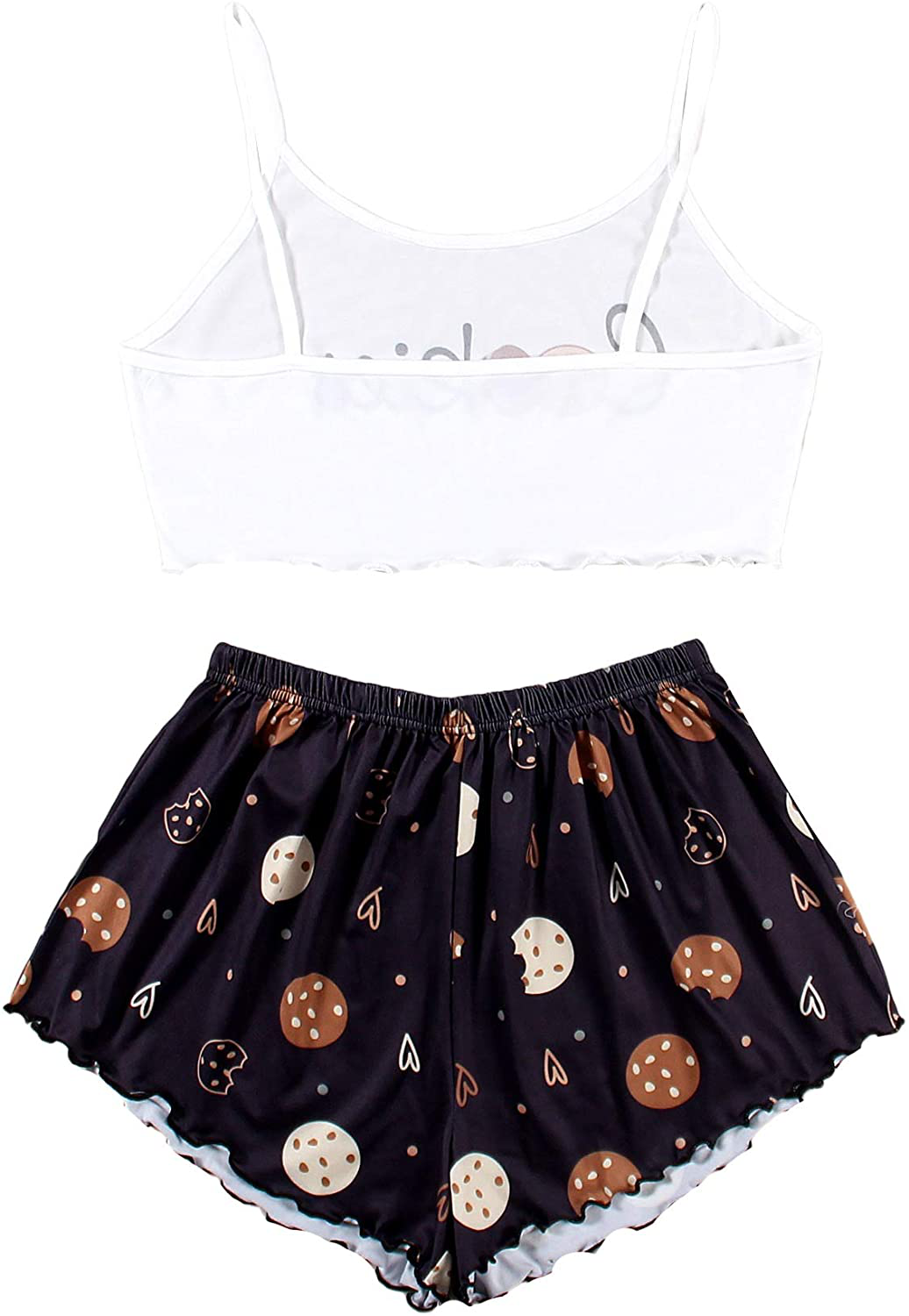 SOLY HUX Women'S Cartoon Print Lettuce Trim Cami Top and Shorts Cute Pajama Set Sleepwear Apparel & Accessories > Clothing > Sleepwear & Loungewear Kylie Max