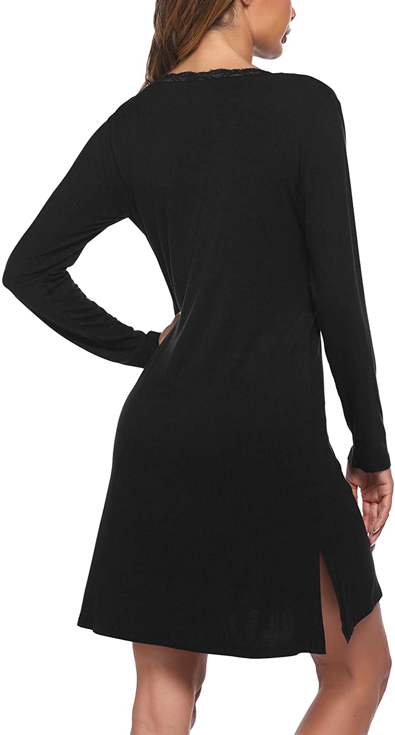 Ekouaer Sleepshirt for Women Sexy Nightgowns Long Sleeve Sleepwear Night Dress V-Neck Nightwear Gown Loungewear S-XXL Apparel & Accessories > Clothing > Sleepwear & Loungewear > Nightgowns Kylie Max