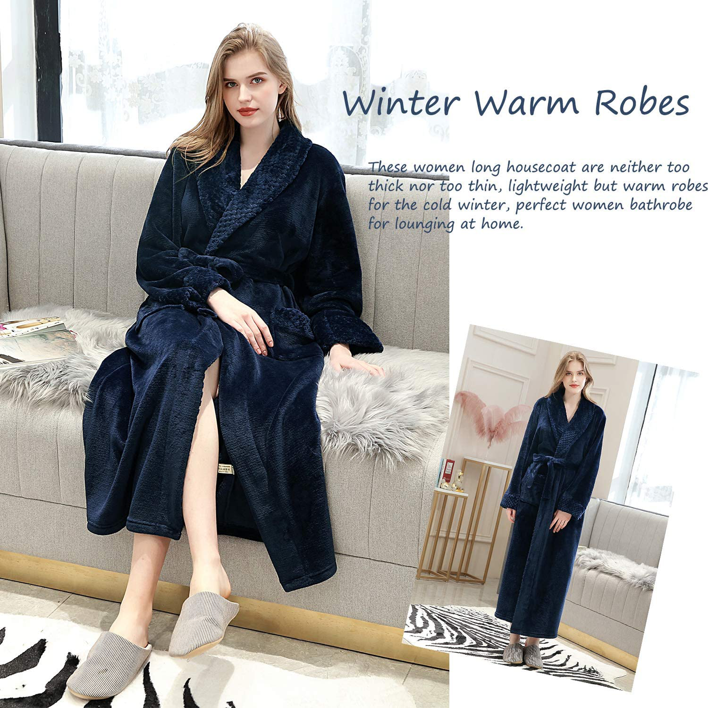 Long Bath Robe for Womens Plush Soft Fleece Bathrobes Nightgown Ladies Pajamas Sleepwear Housecoat Apparel & Accessories > Clothing > Sleepwear & Loungewear > Robes Kylie Max