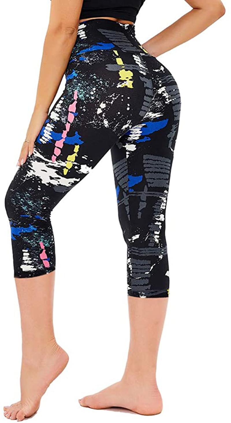 GAYHAY High Waisted Capri Leggings for Women - Soft Slim Tummy Control - Exercise Pants for Running Cycling Yoga Workout Apparel & Accessories > Clothing > Activewear GAYHAY Graffiti Pattern Small-Medium
