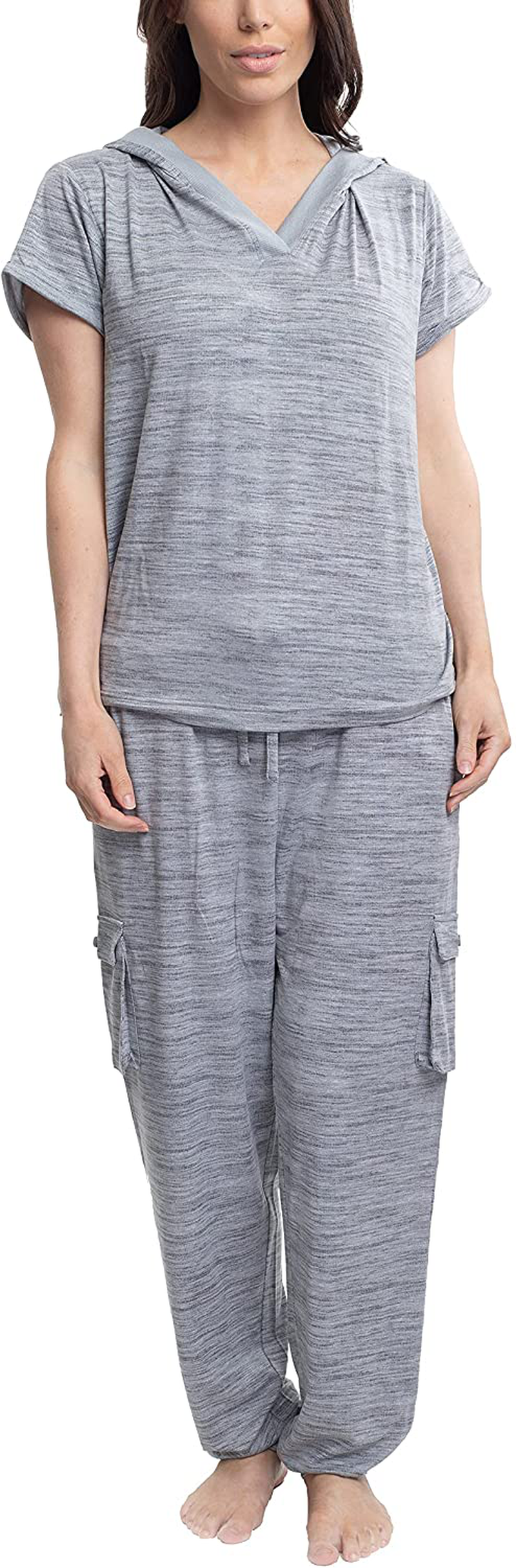 Hanes Women's Short Sleeve Top and Jogger Pant Cargo Pajama Sleep Set with Pockets Apparel & Accessories > Clothing > Sleepwear & Loungewear > Pajamas Hanes Heather Grey Large