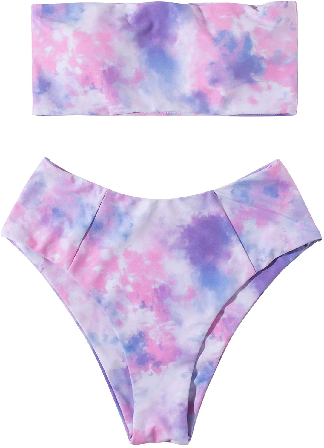 OMKAGI Women's 2 Pieces Bandeau Bikini Swimsuits Off Shoulder High Waist Bathing Suit High Cut Apparel & Accessories > Clothing > Swimwear OMKAGI 84-tie Dye Large