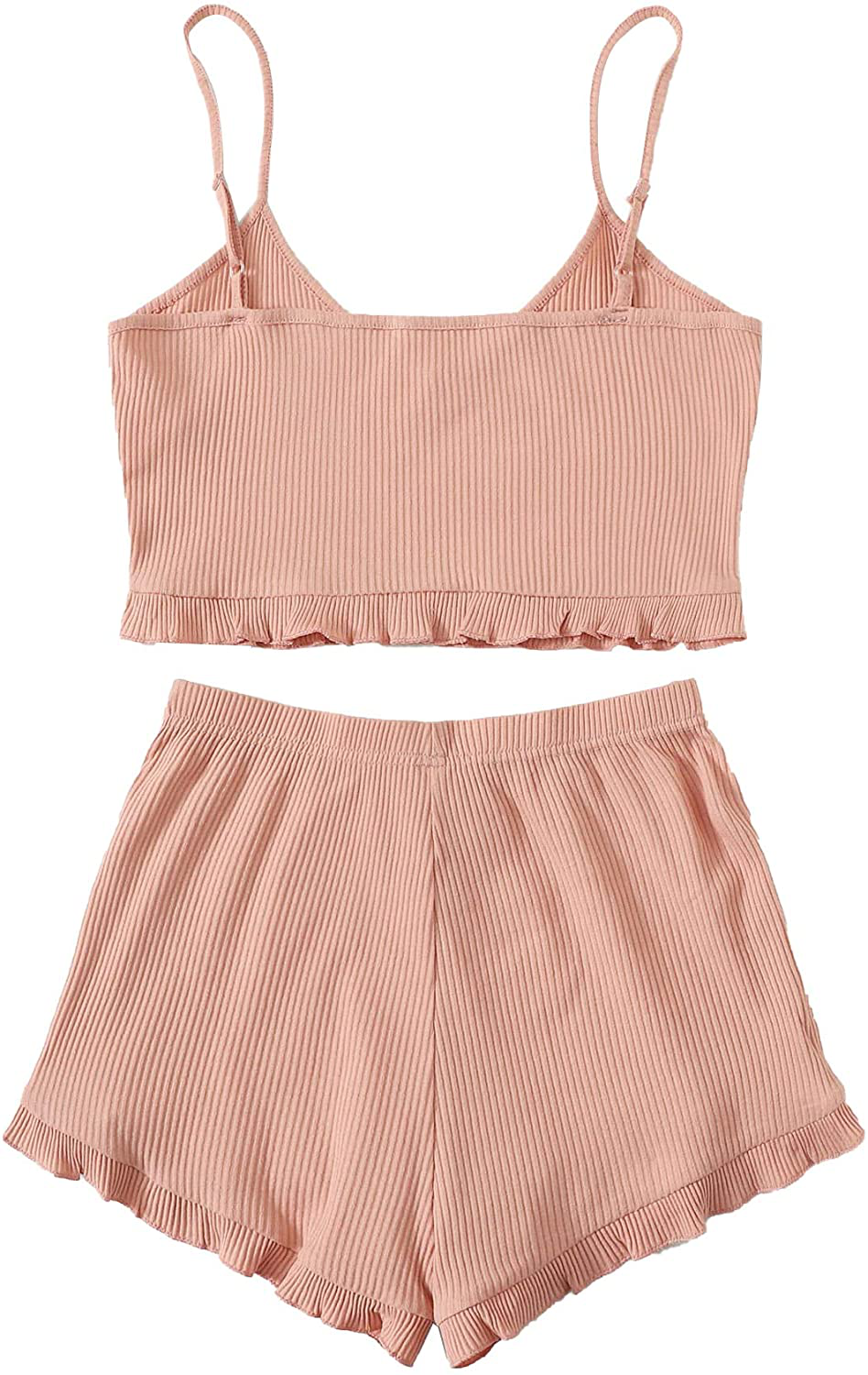 Shein Women'S 2 Pieces Sleeveless V Neck Crop Top Frill Trim Shorts Pajama Sets Apparel & Accessories > Clothing > Sleepwear & Loungewear Kylie Max