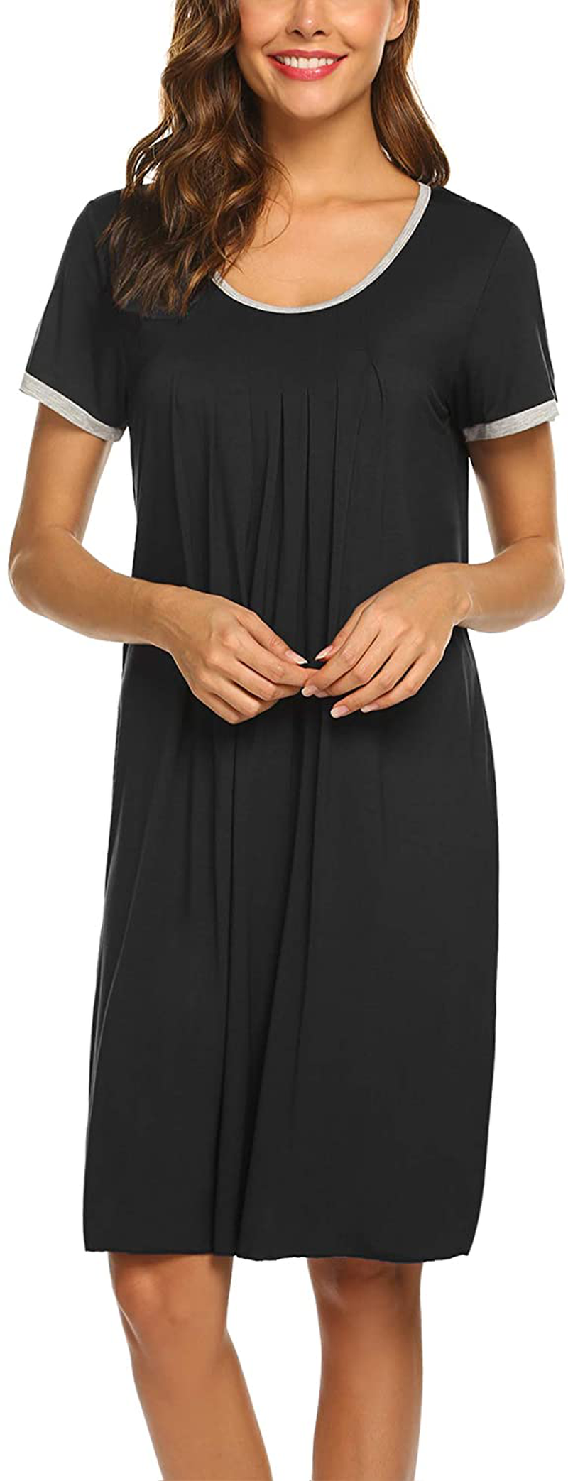 Ekouaer Women'S Nightgown Short Sleeve Sleepwear Comfy Sleep Shirt Pleated Scoopneck Nightshirt S-XXXL Apparel & Accessories > Clothing > Sleepwear & Loungewear > Nightgowns Kylie Max