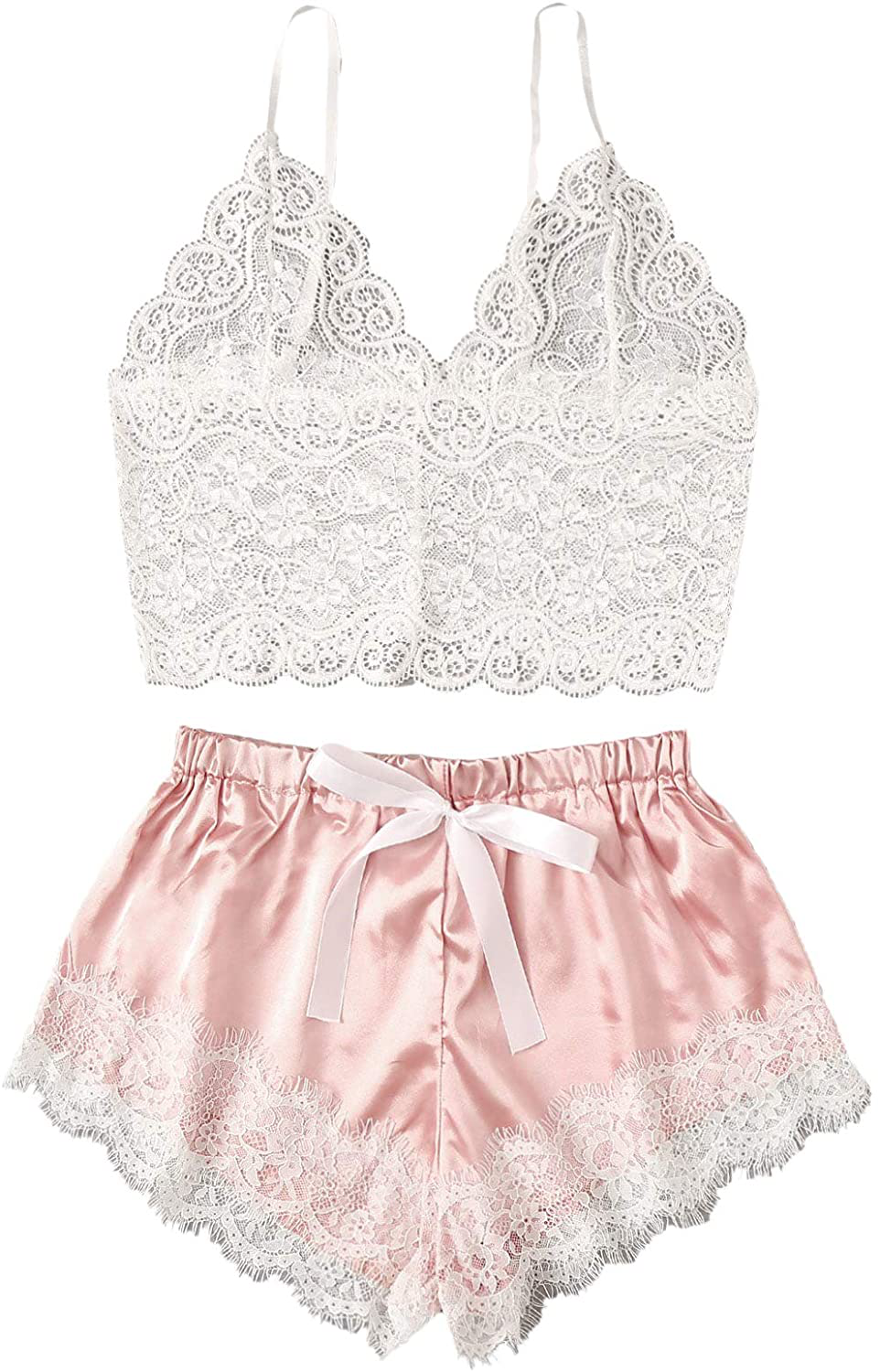 WDIRARA Women'S 2Pcs Sexy Floral Lace Cami Top with Shorts Sleepwear Pajama Set Apparel & Accessories > Clothing > Sleepwear & Loungewear Kylie Max