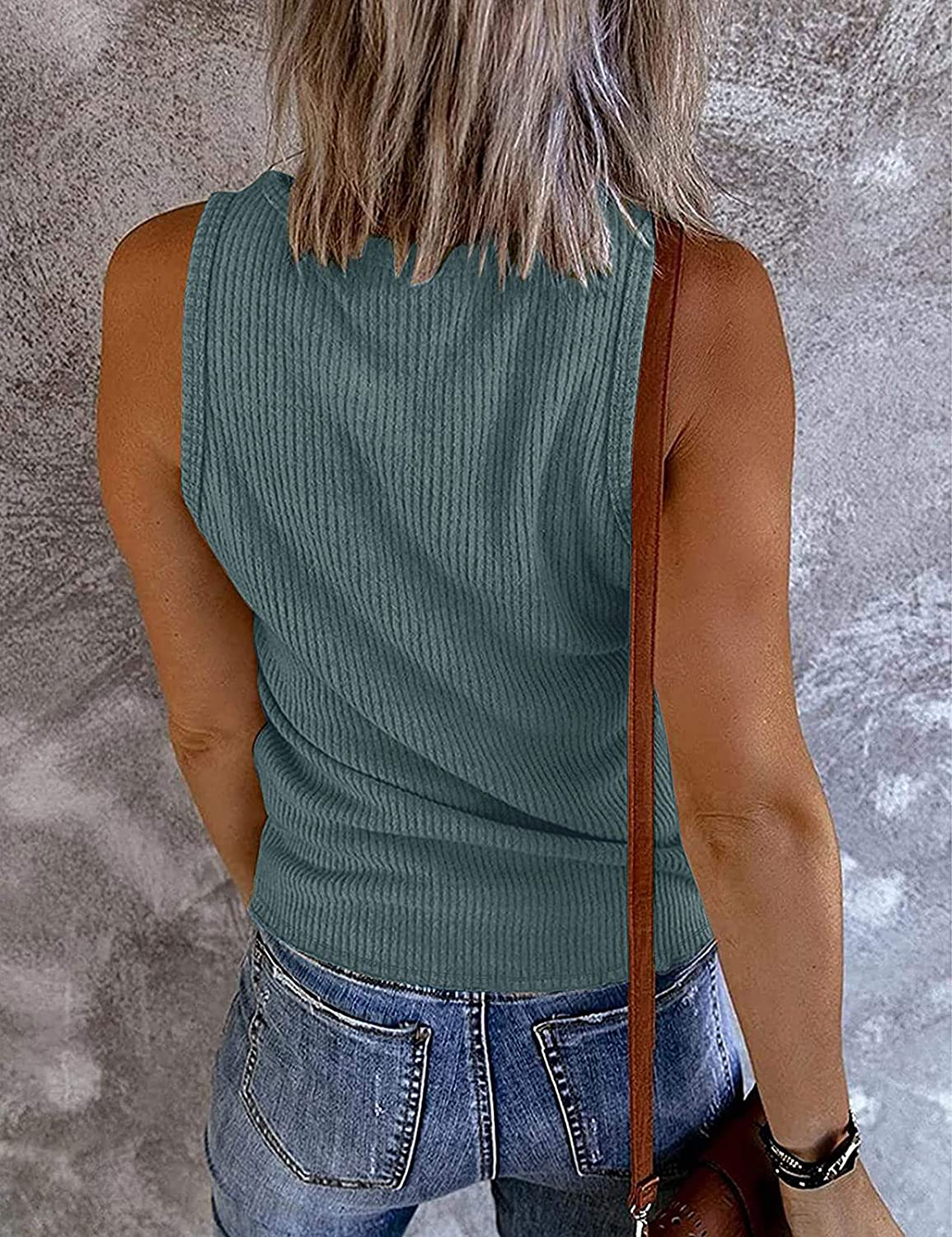 MEROKEETY Womens V Neck Tank Tops Summer Sleeveless Ribbed Button Casual Henley Shirts Apparel & Accessories > Clothing > Activewear Kylie Max