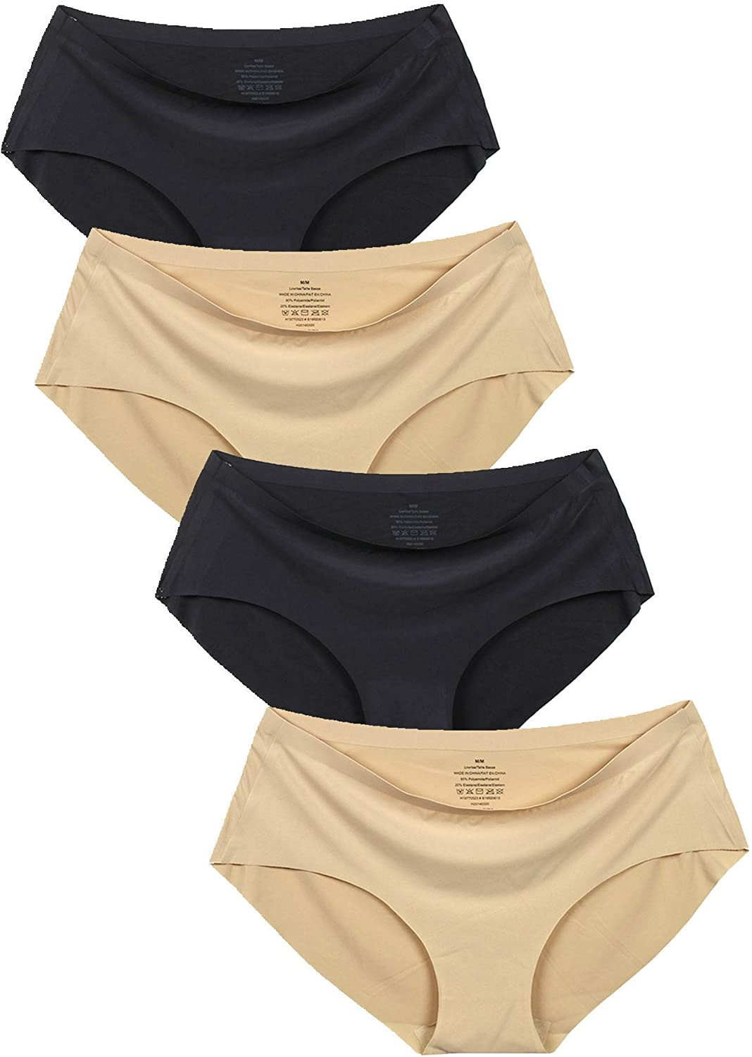 Women'S No Show Hiphugger Panties Pack of 6 Apparel & Accessories > Clothing > Underwear & Socks > Underwear Alruy 4 Pack: Black Black Beige Beige Small