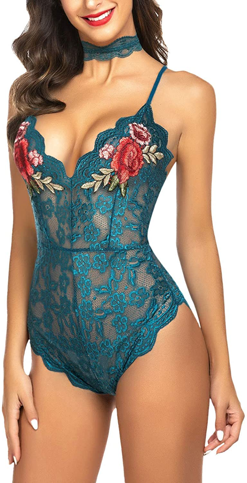 Avidlove Women Teddy Lingerie Sexy lace Bodysuit One Piece Babydoll Embroidered Mini Bodysuit with Chocker Apparel & Accessories > Clothing > Underwear & Socks > Lingerie Avidlove
