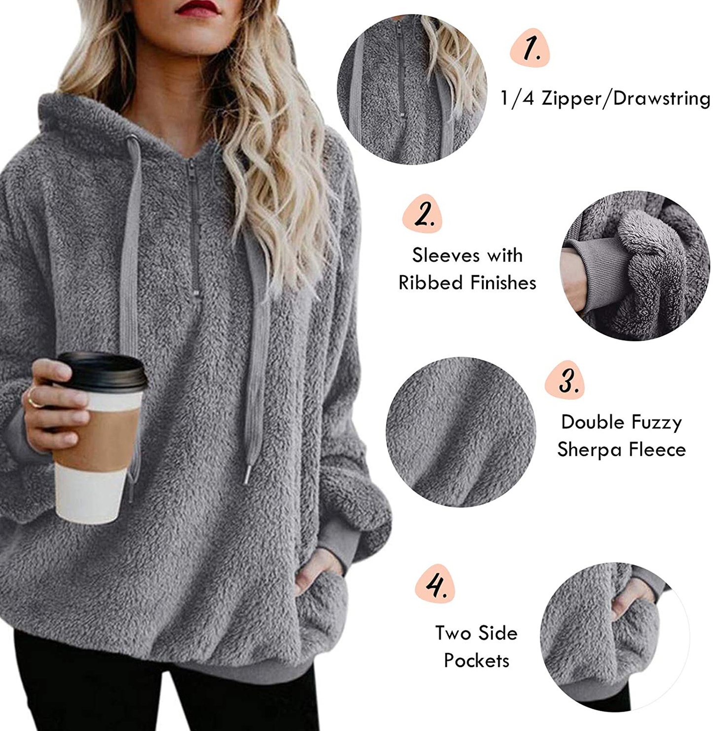 Century Star Women'S Fuzzy Hoodies Sport Pullover Hoodie Athletic Cozy Oversized Pockets Hooded Sweatshirt Fleece Hoodies Apparel & Accessories > Clothing > Activewear Kylie Max