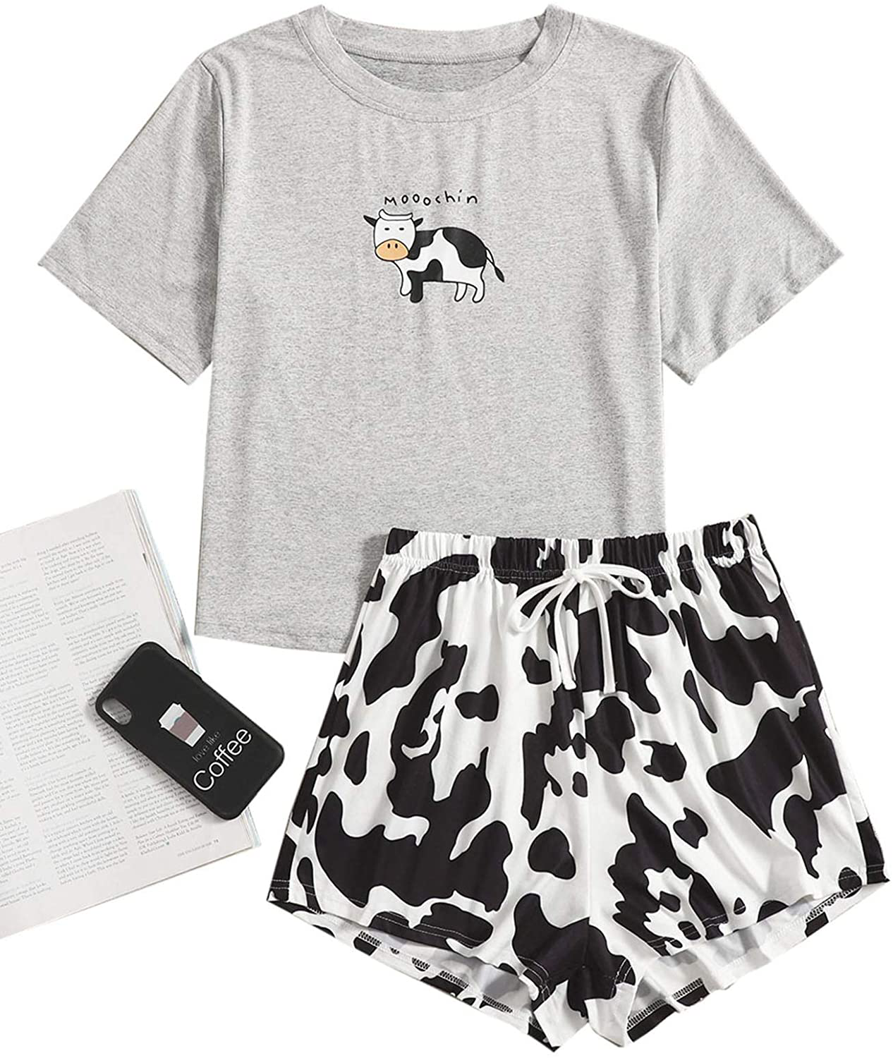 DIDK Women's Cute Cartoon Print Tee and Shorts Pajama Set Apparel & Accessories > Clothing > Sleepwear & Loungewear > Pajamas DIDK