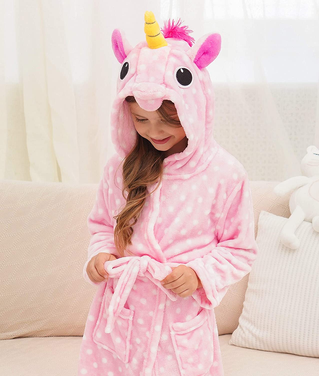 Doctor Unicorn Soft Unicorn Hooded Bathrobe Dots Sleepwear - Unicorn Gifts for Girls Apparel & Accessories > Clothing > Sleepwear & Loungewear > Robes Kylie Max