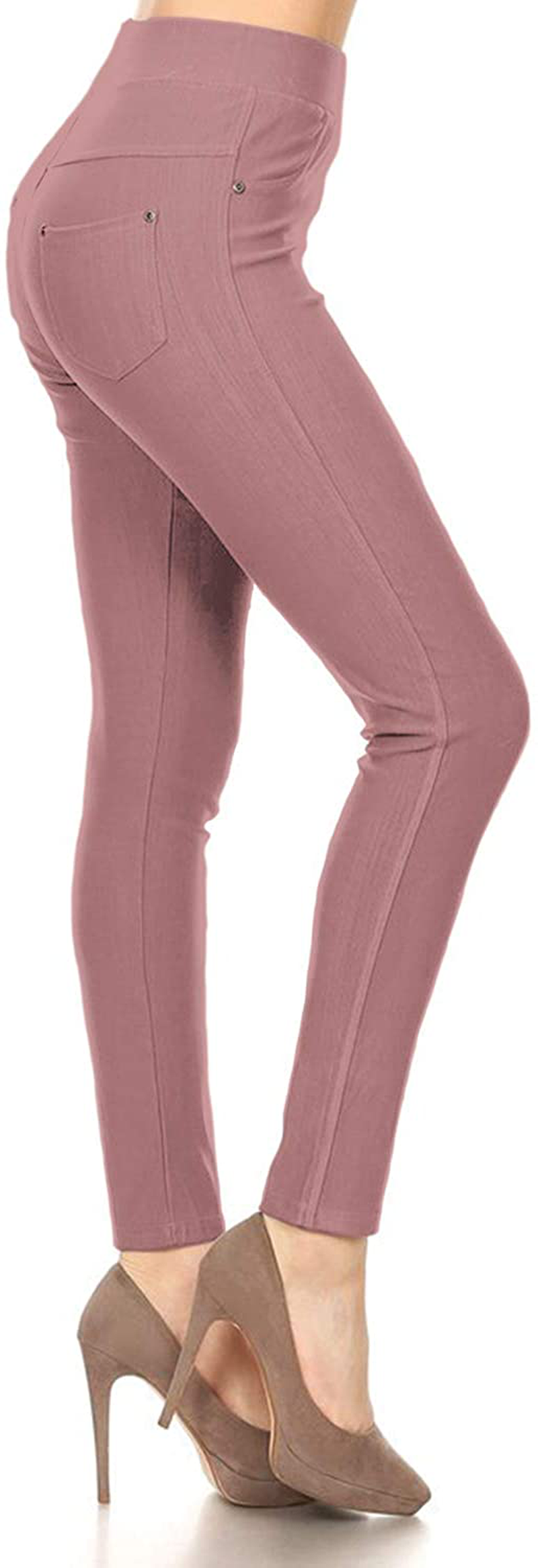 Leggings Depot Premium Quality Women's Cotton Blend Stretch Pull-on Jeggings with Pockets Apparel & Accessories > Clothing > Activewear LEGGINGS DEPOT Mauve 1X-2X