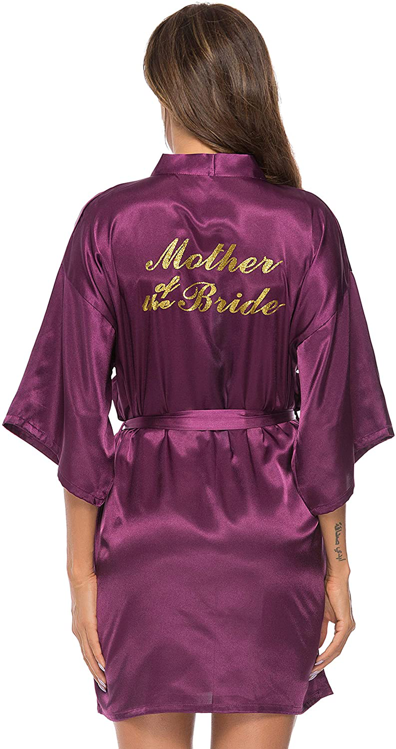 Vlazom Women'S Satin Robe Short Kimono for Bride & Bridesmaid Wedding Party Robes with Gold Glitter or Rhinestones Apparel & Accessories > Clothing > Sleepwear & Loungewear > Robes KYLIE MAX C-dark Purple-mother of Bride Medium