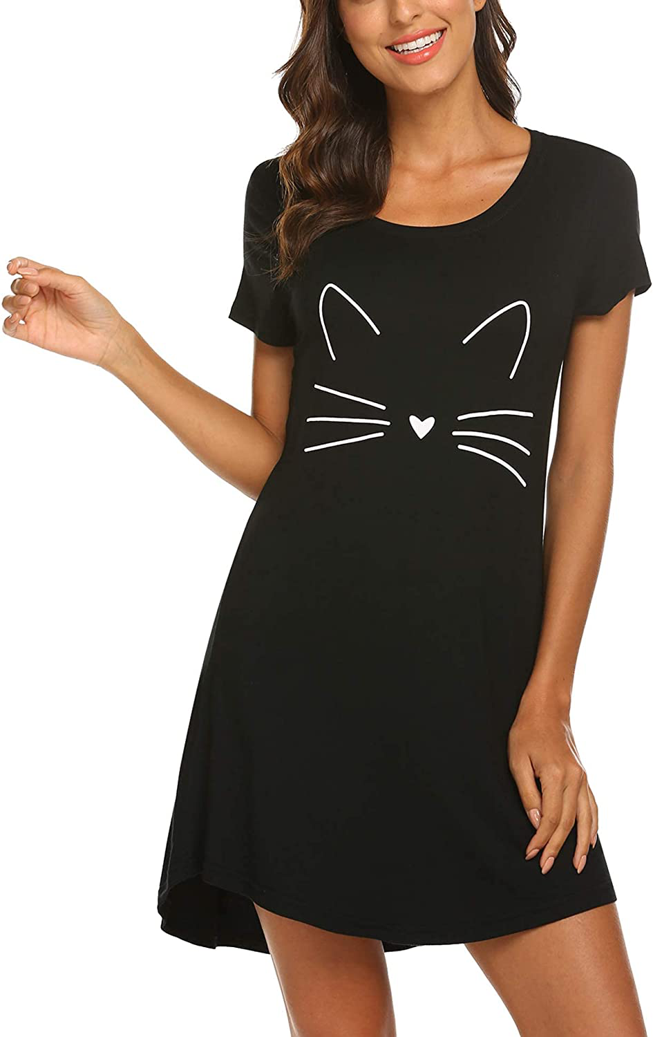 Hotouch Night Shirts Womens Nightgowns Cute round Neck Short Sleeve Printed Sleep Shirts Soft Sleepwear XS-XXL Apparel & Accessories > Clothing > Sleepwear & Loungewear > Nightgowns Kylie Max