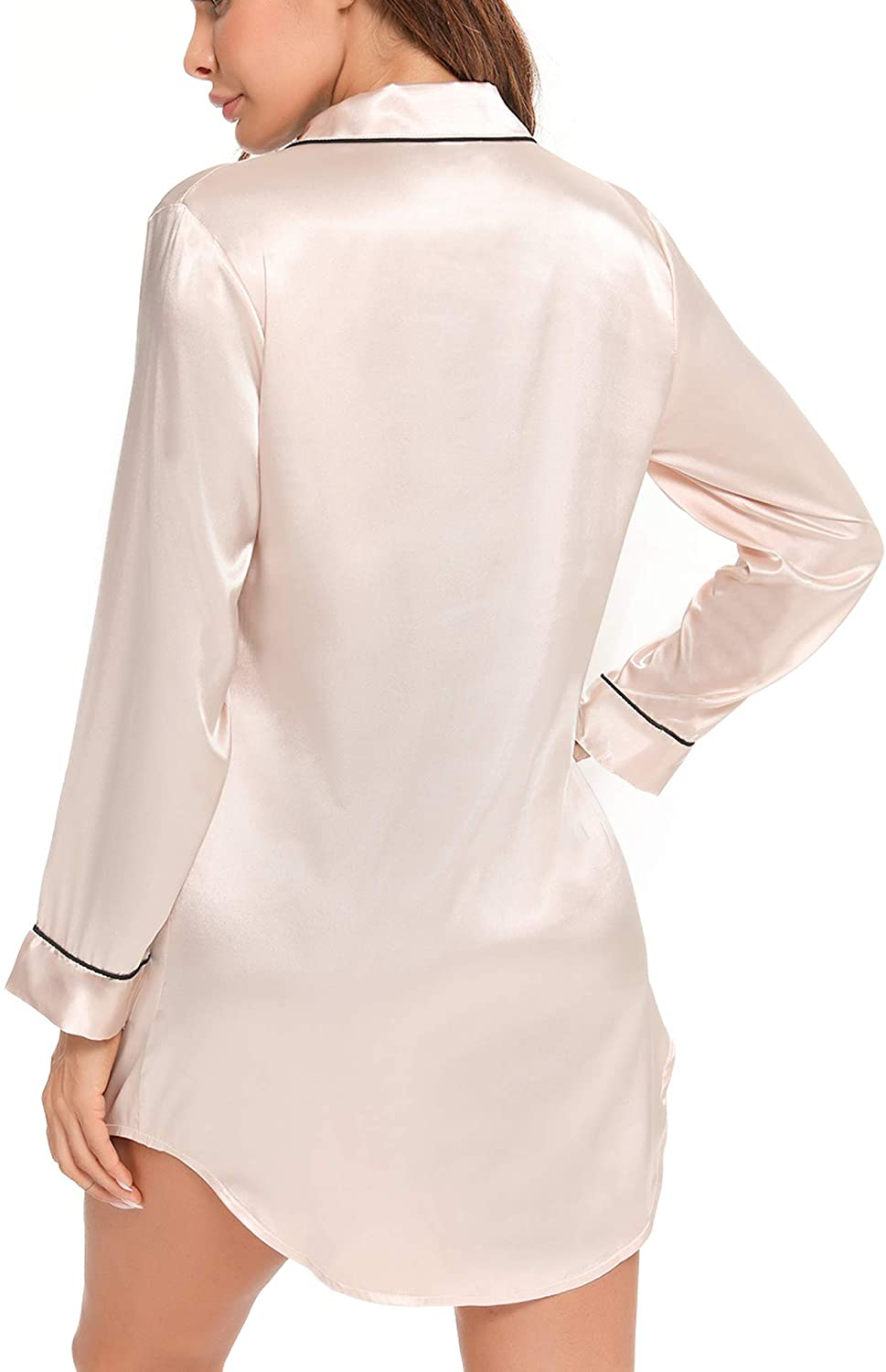 SWOMOG Women'S Satin Sleep Shirt Long Sleeve Sleepwear Silk Nightshirt Button down Pajama Top Apparel & Accessories > Clothing > Sleepwear & Loungewear > Nightgowns Kylie Max