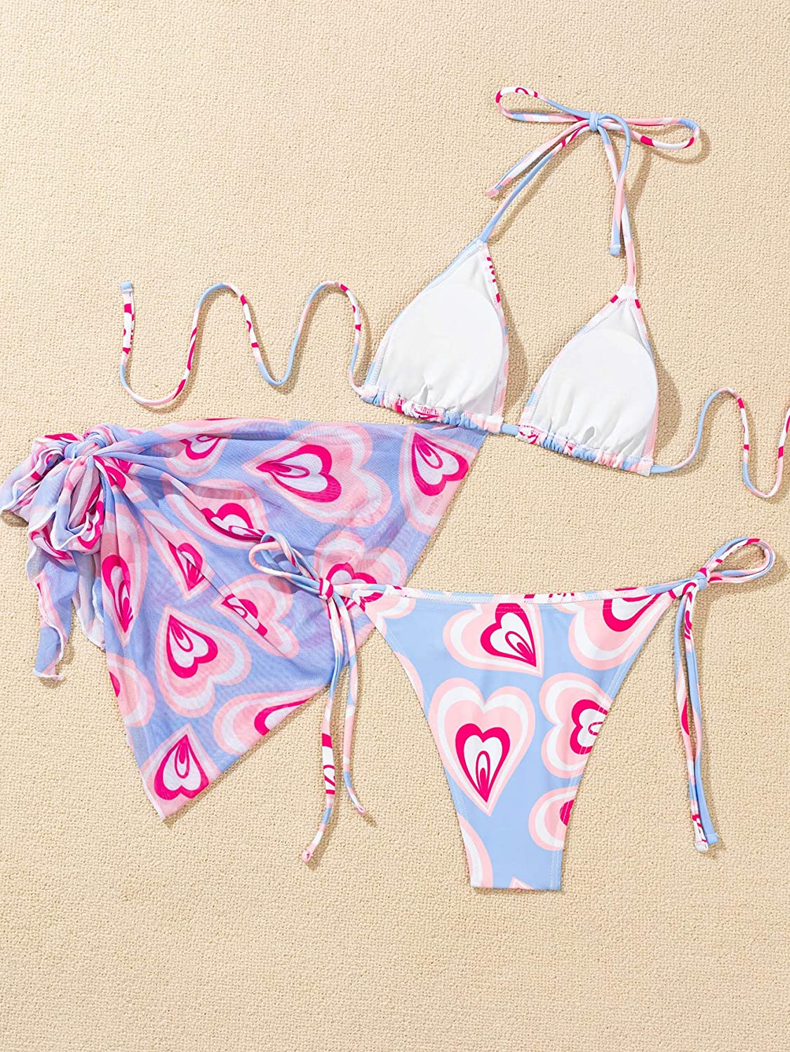 SOLY HUX Women'S Tie Dye Wrap Bikini Bathing Suits with Mesh Beach Skirt 3 Piece Swimsuits Apparel & Accessories > Clothing > Underwear & Socks > Lingerie KYLIE MAX