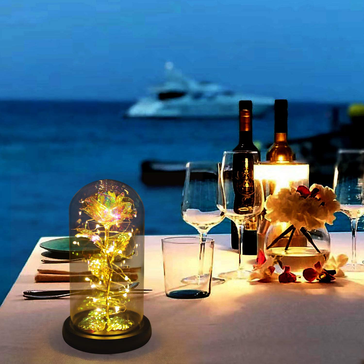 Christmas Rose Gift for her,Women's Gift Birthday Gifts Colorful Artificial Flower Rose Gift Led Light String on Colorful Flower, Last Forever in A Glass Dome, Unique Gift for Her,Thanksgiving Gift Arts & Entertainment > Party & Celebration > Gift Giving CQX