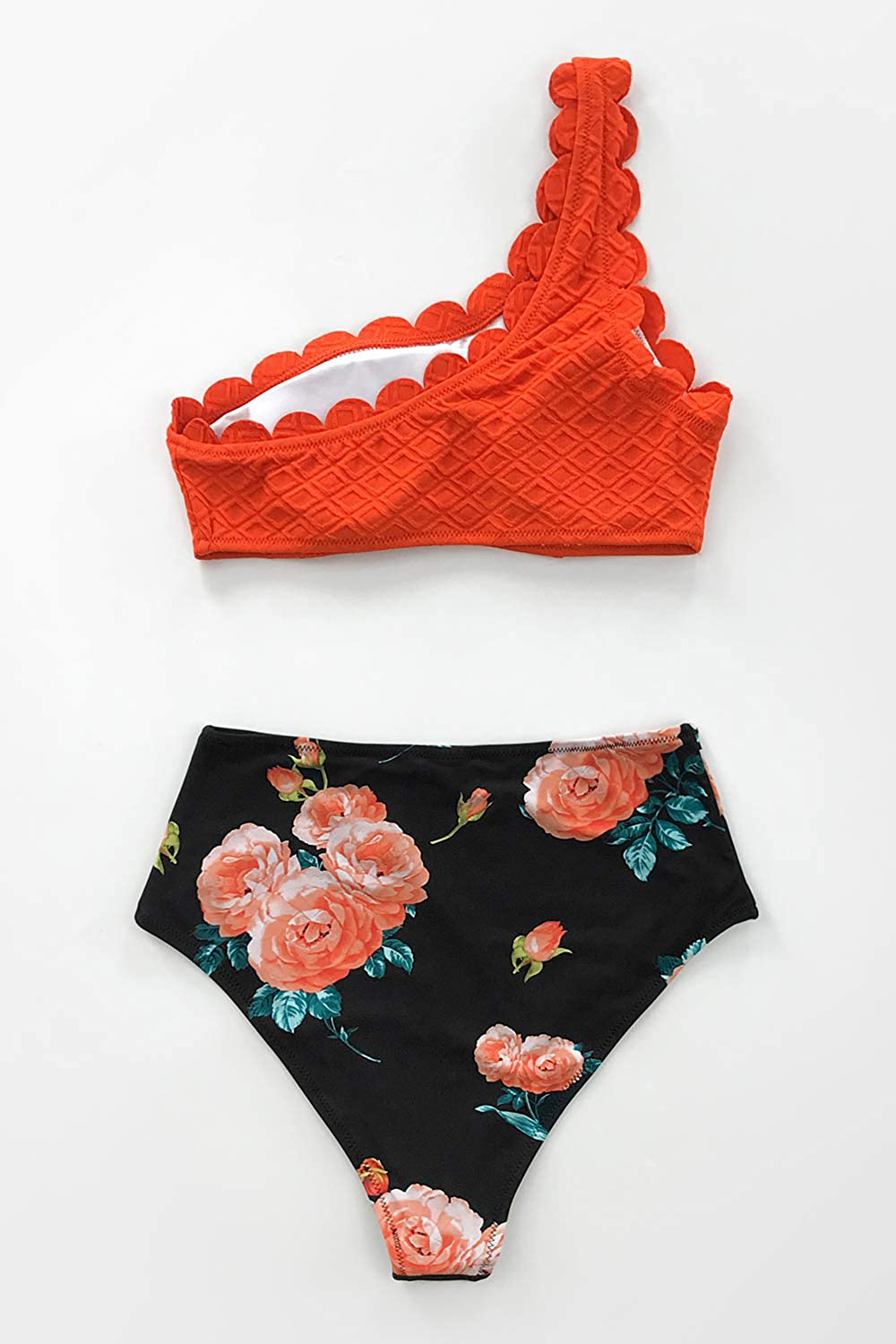 CUPSHE Women's Solid Wavy Edge One-Shoulder Bikini Set Rain of Petals Apparel & Accessories > Clothing > Swimwear CUPSHE