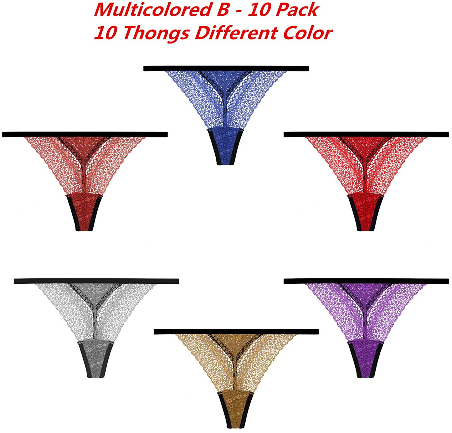 Women's Lace Thongs, T Back Low Waist See Through Panties Sexy Seamless V-Shape Design Lace Thongs for Women Apparel & Accessories > Clothing > Underwear & Socks > Underwear Delcroix