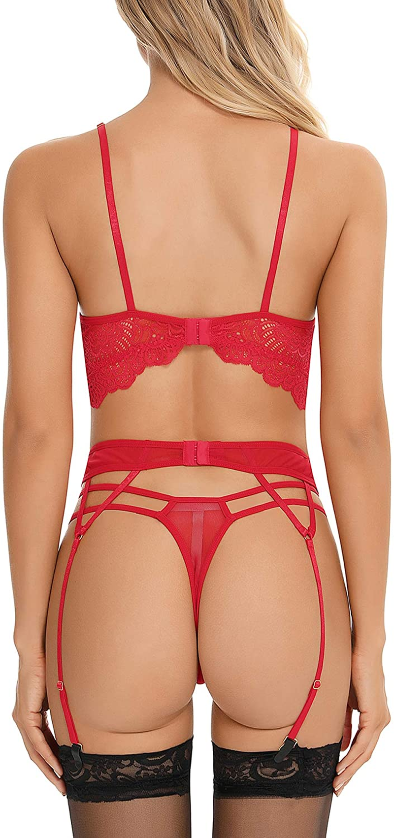 RSLOVE Women Sexy Lingerie Sets with Garter Belt 3 Piece Lace Teddy Babydoll Bodysuit Apparel & Accessories > Clothing > Underwear & Socks > Lingerie KYLIE MAX