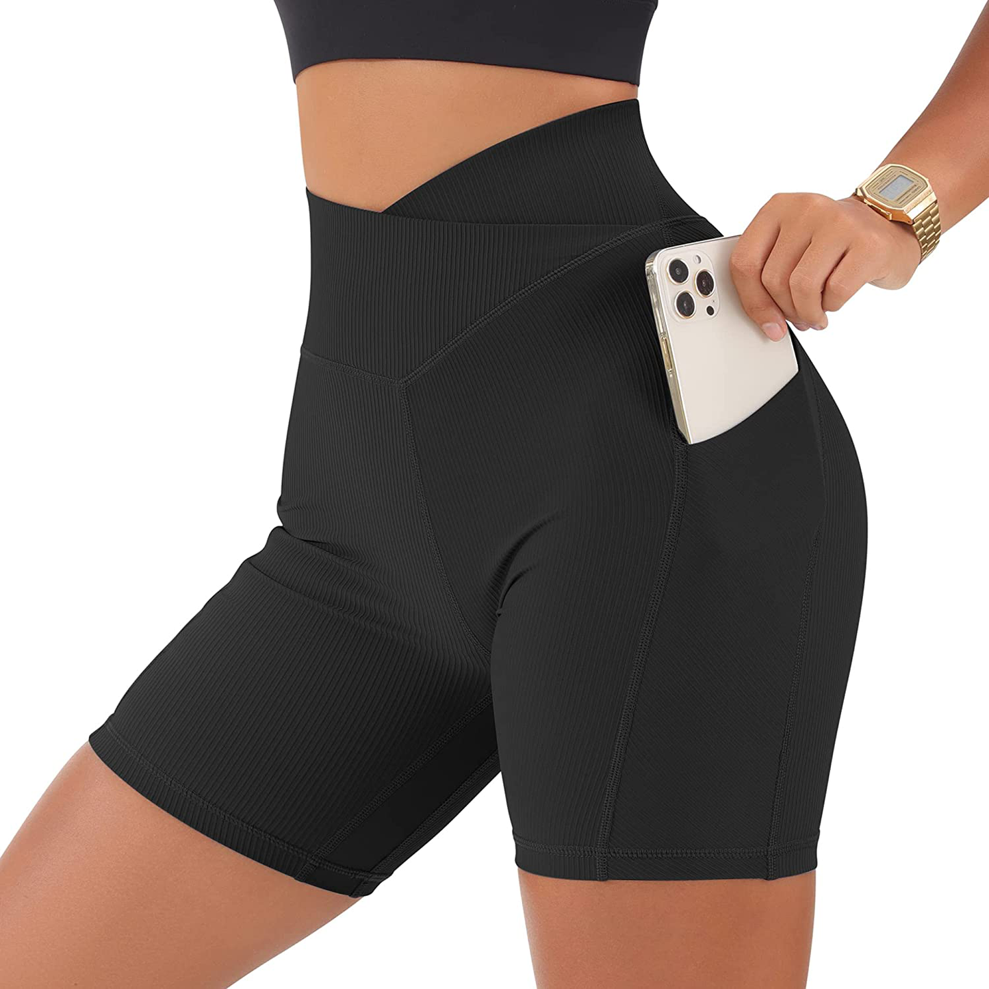 MOOSLOVER Women V Cross Waist Workout Shorts Butt Lifting High Waisted Biker Shorts Apparel & Accessories > Clothing > Shorts Kylie Max
