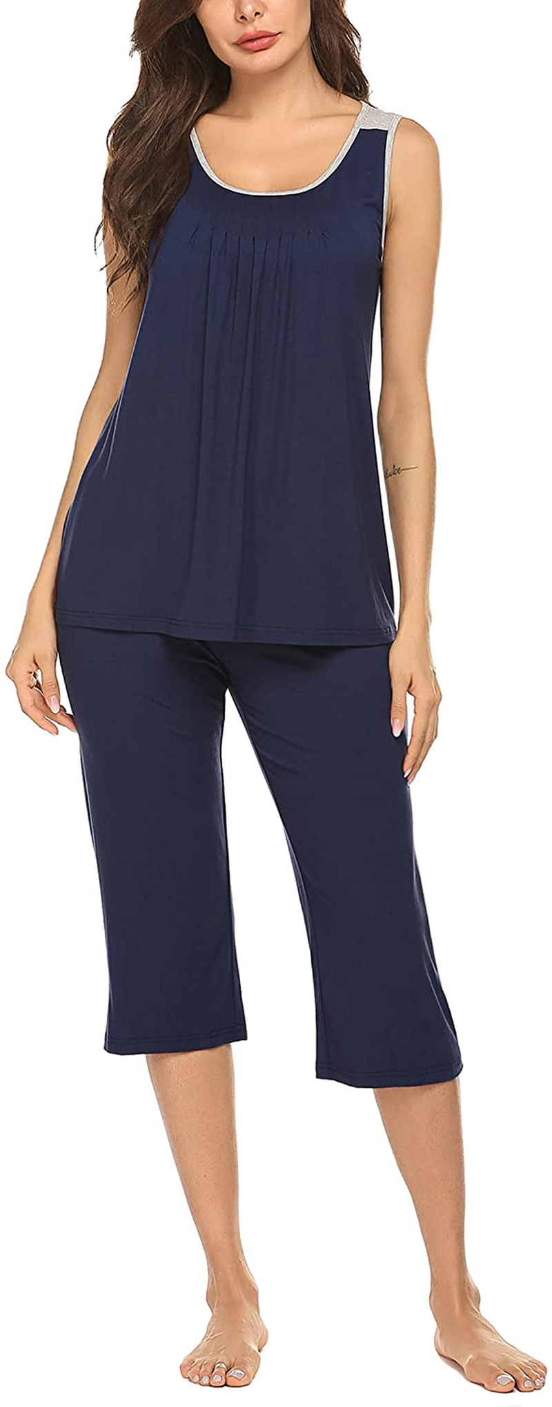 Ekouaer Womens Pajama Sets Capri Pants with Pleated Tank Tops Soft Sleepwear Ladies Sleep Sets Apparel & Accessories > Clothing > Sleepwear & Loungewear > Pajamas Kylie Max
