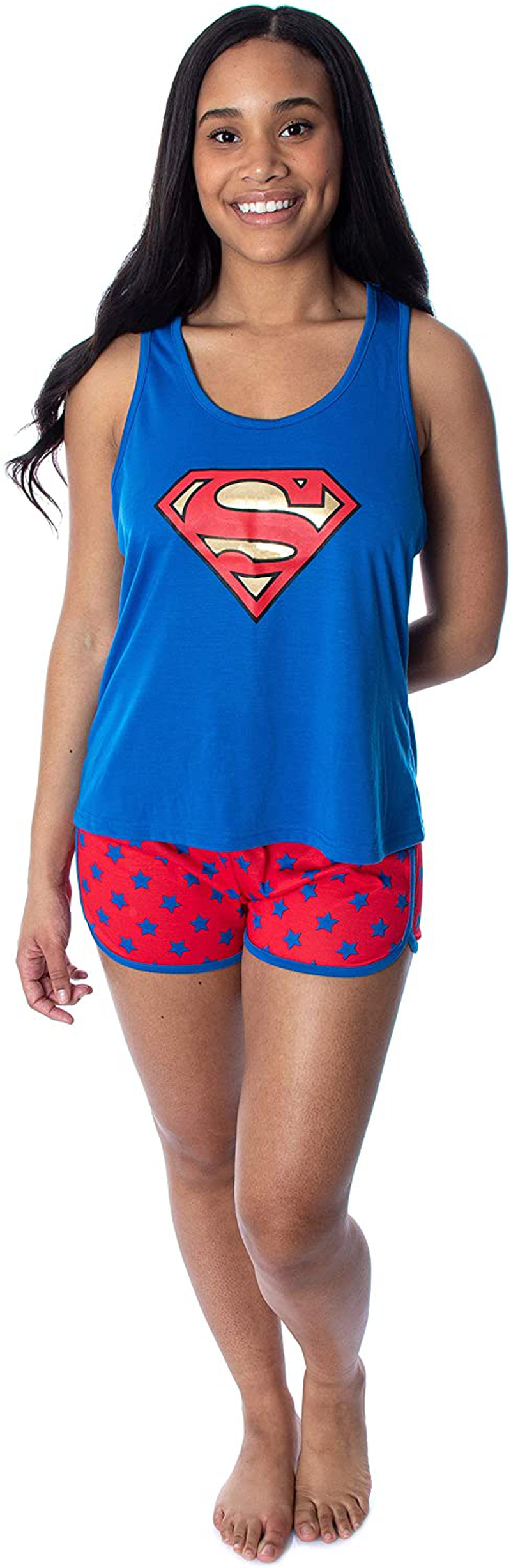 DC Comics Women'S Superman Classic Logo Racerback Tank and Shorts Loungewear Pajama Set Apparel & Accessories > Clothing > Sleepwear & Loungewear Kylie Max