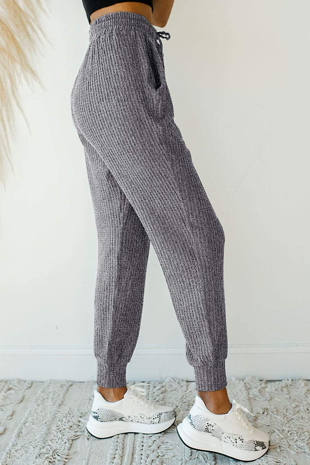 MIROL Women'S Active Drawstring Joggers Pants Elastic Waist Waffle Knit Trousers Athletic Solid Color Sweatpants Apparel & Accessories > Clothing > Activewear Kylie Max