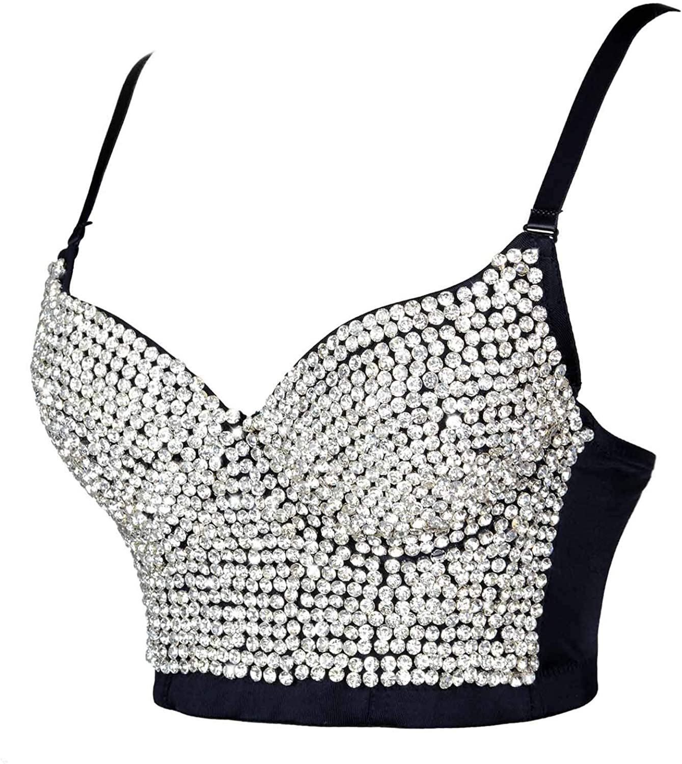 ELLACCI Women'S Rhinestone Diamond Push up Bustier Crop Top Sexy Punk Corset Bra Black Apparel & Accessories > Clothing > Underwear & Socks > Lingerie ELLACCI