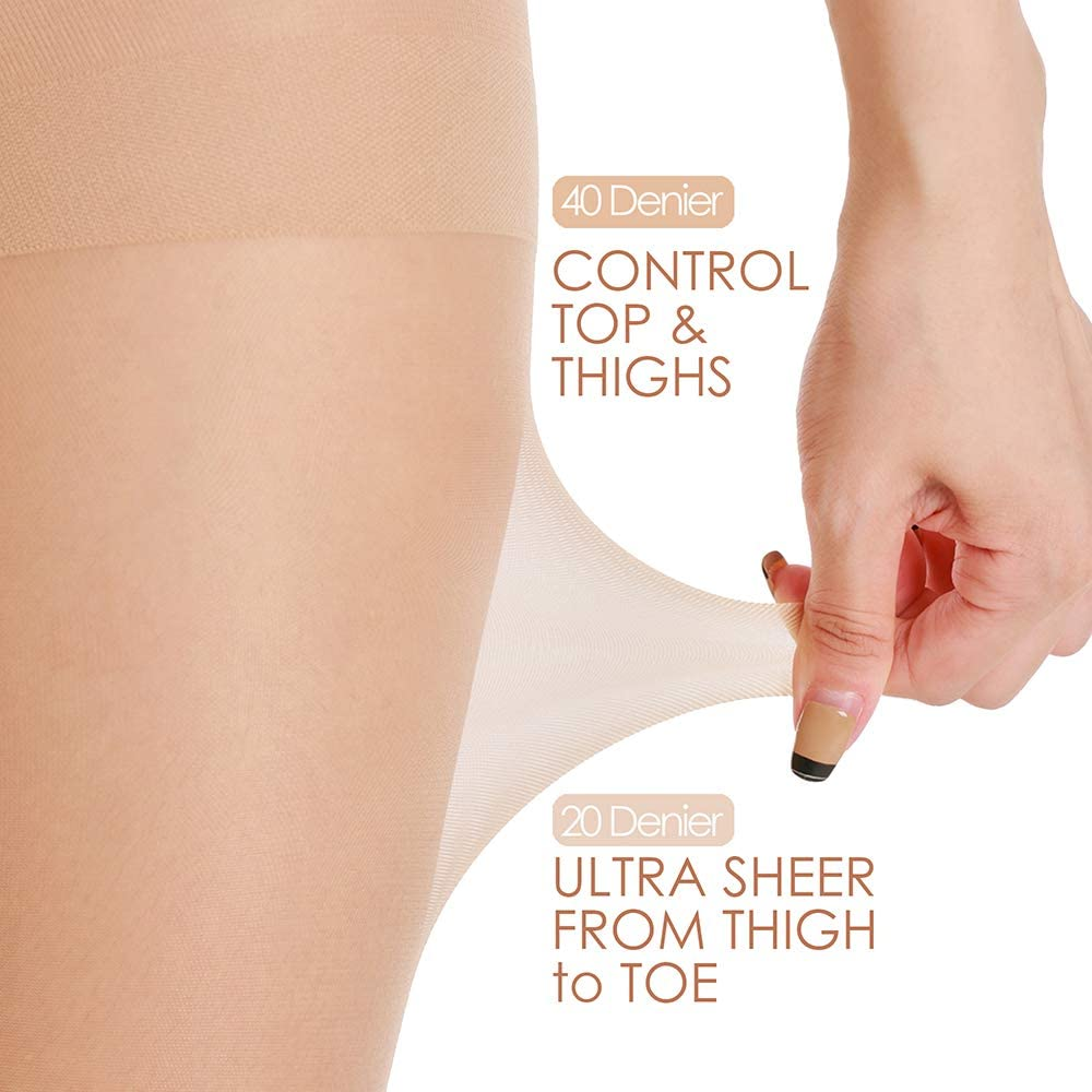 G&Y 3 Pairs Women'S Sheer Tights - 20D Control Top Pantyhose with Reinforced Toes Apparel & Accessories > Clothing > Underwear & Socks > Shapewear G&Y