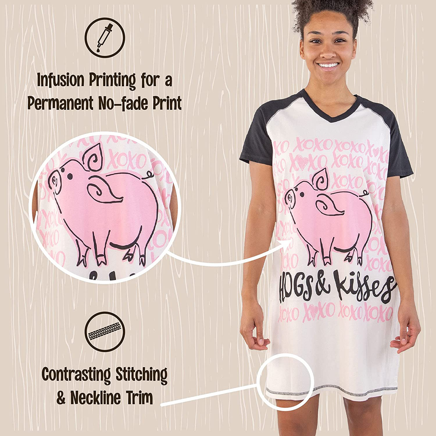 Lazy One V-Neck Nightshirts for Women, Farm Animal Designs Apparel & Accessories > Clothing > Sleepwear & Loungewear > Nightgowns Kylie Max