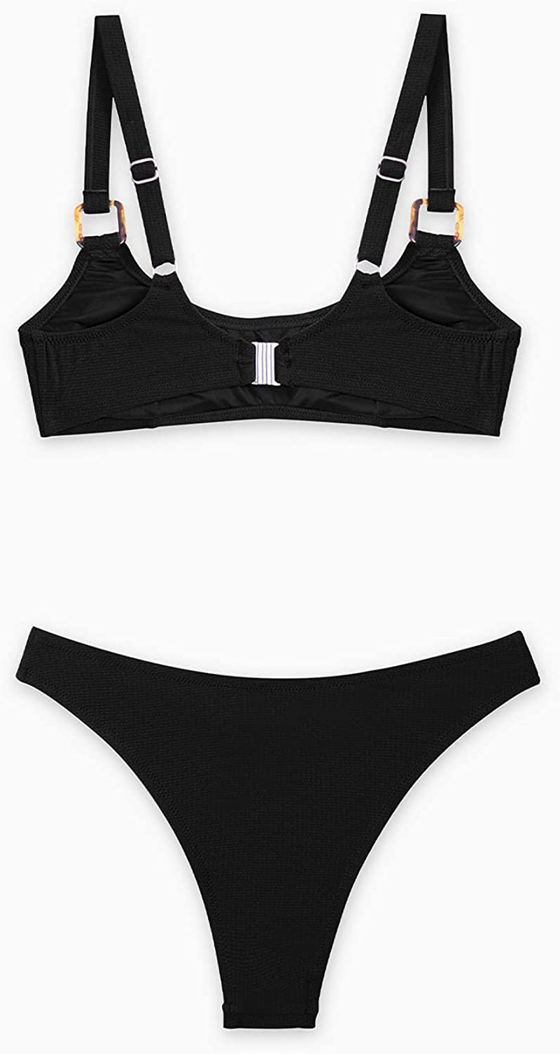 CUPSHE Women's Square Ring Tank Low Waisted Bikini Middle Cut Back Hook Swimsuit with Adjustable Straps Apparel & Accessories > Clothing > Swimwear CUPSHE