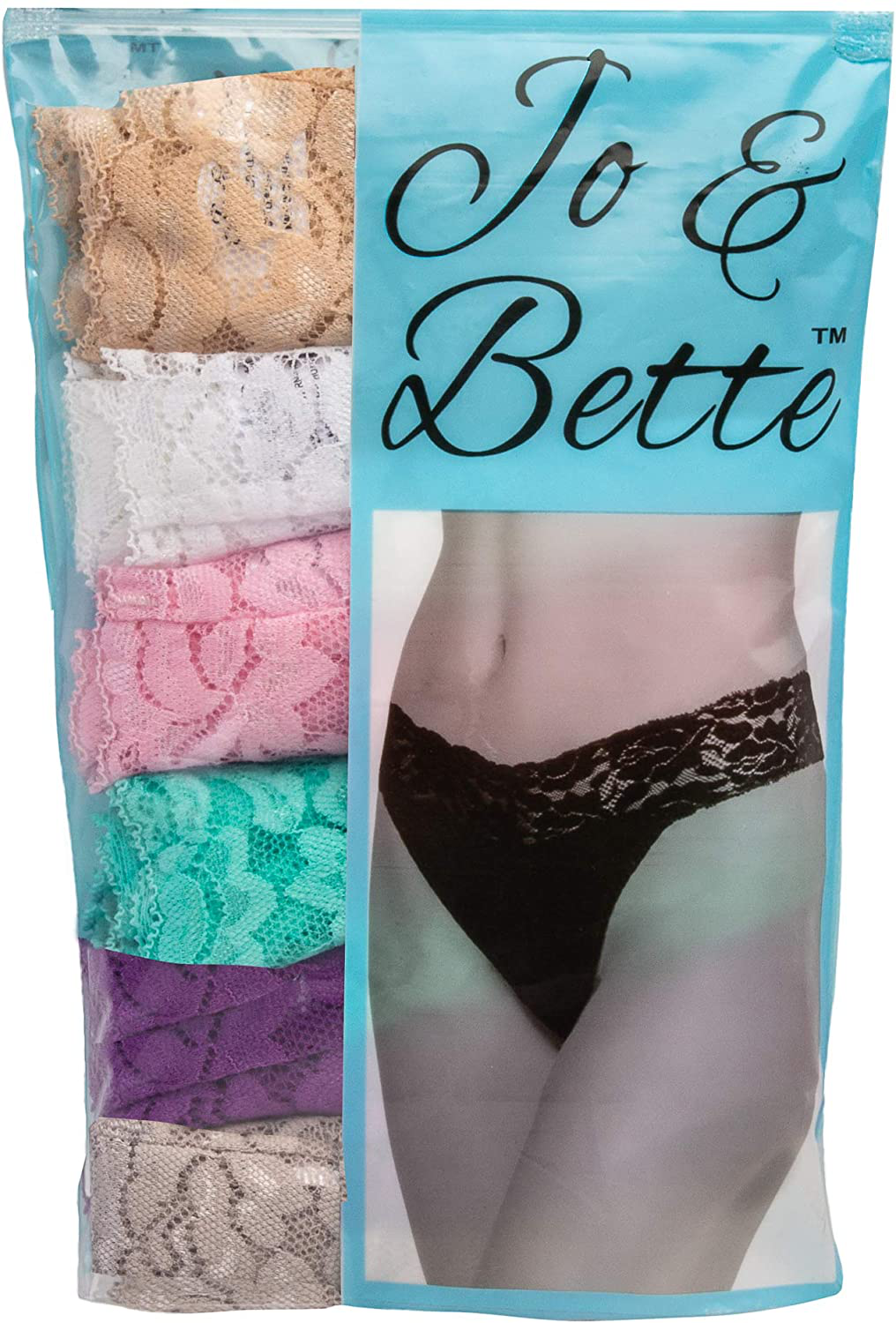 Jo & Bette (6 Pack) Cotton Womens Thong Underwear Lace Trim Soft Sexy Lingerie Panties Set Apparel & Accessories > Clothing > Underwear & Socks > Underwear Jo & Bette