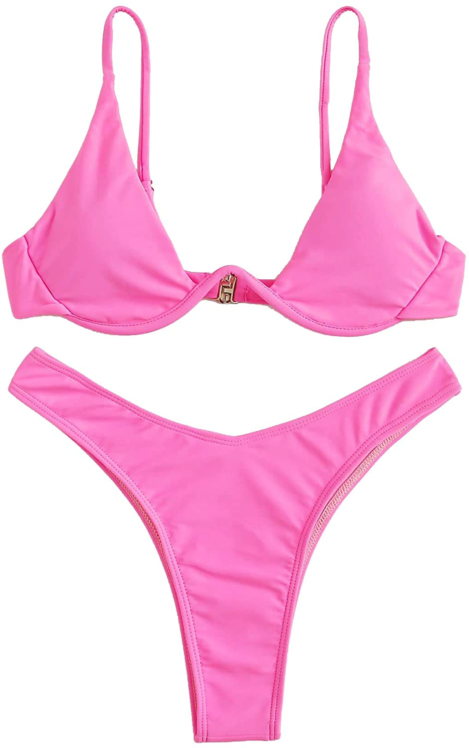 Verdusa Women'S Sexy Triangle Bathing Two Pieces Swimsuit Bikini Set Apparel & Accessories > Clothing > Underwear & Socks > Underwear Verdusa Hot Pink Large