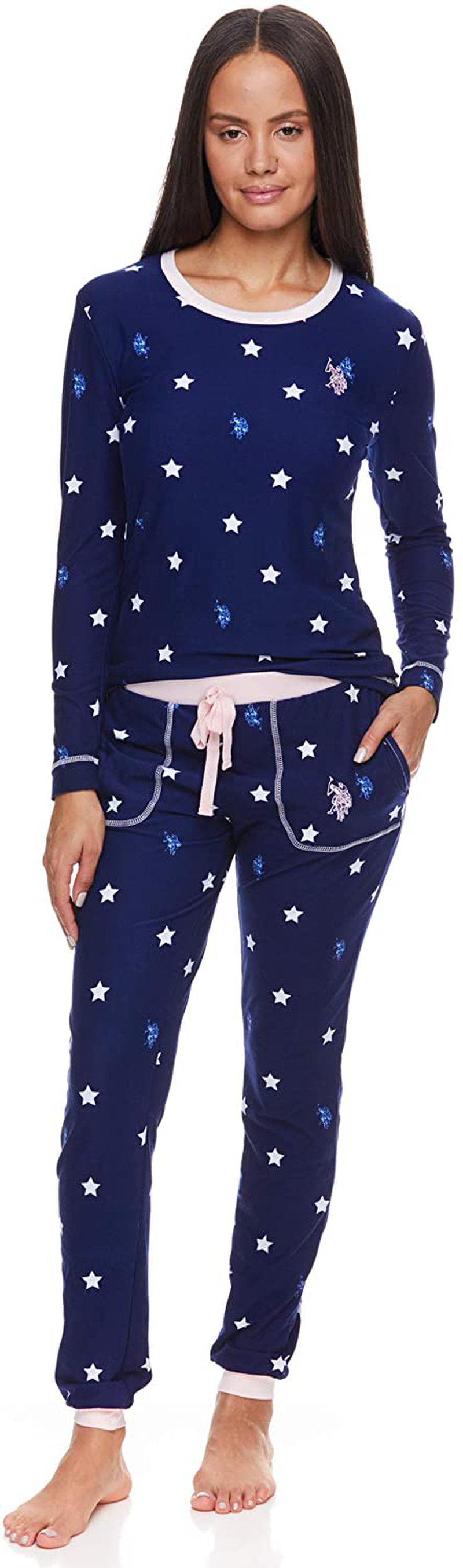 U.S. Polo Assn. Womens Pajamas Set with Pockets - Long Sleeve Shirt and Pajama Pants Loungewear Set Apparel & Accessories > Clothing > Sleepwear & Loungewear > Pajamas U.S. Polo Assn. Navy Large